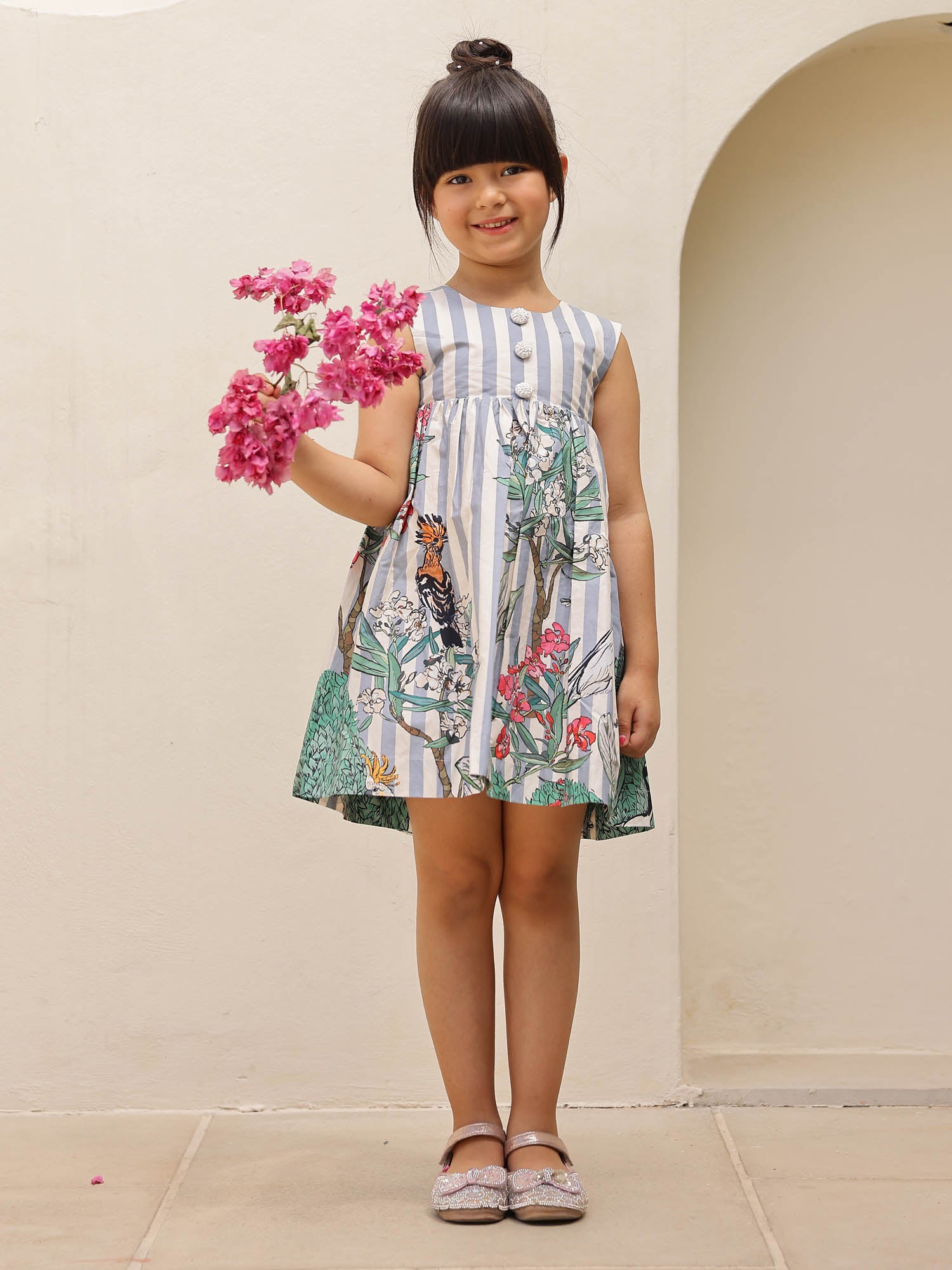 JANYAS CLOSET Stripe Jungle Floral Cotton Girls Dress