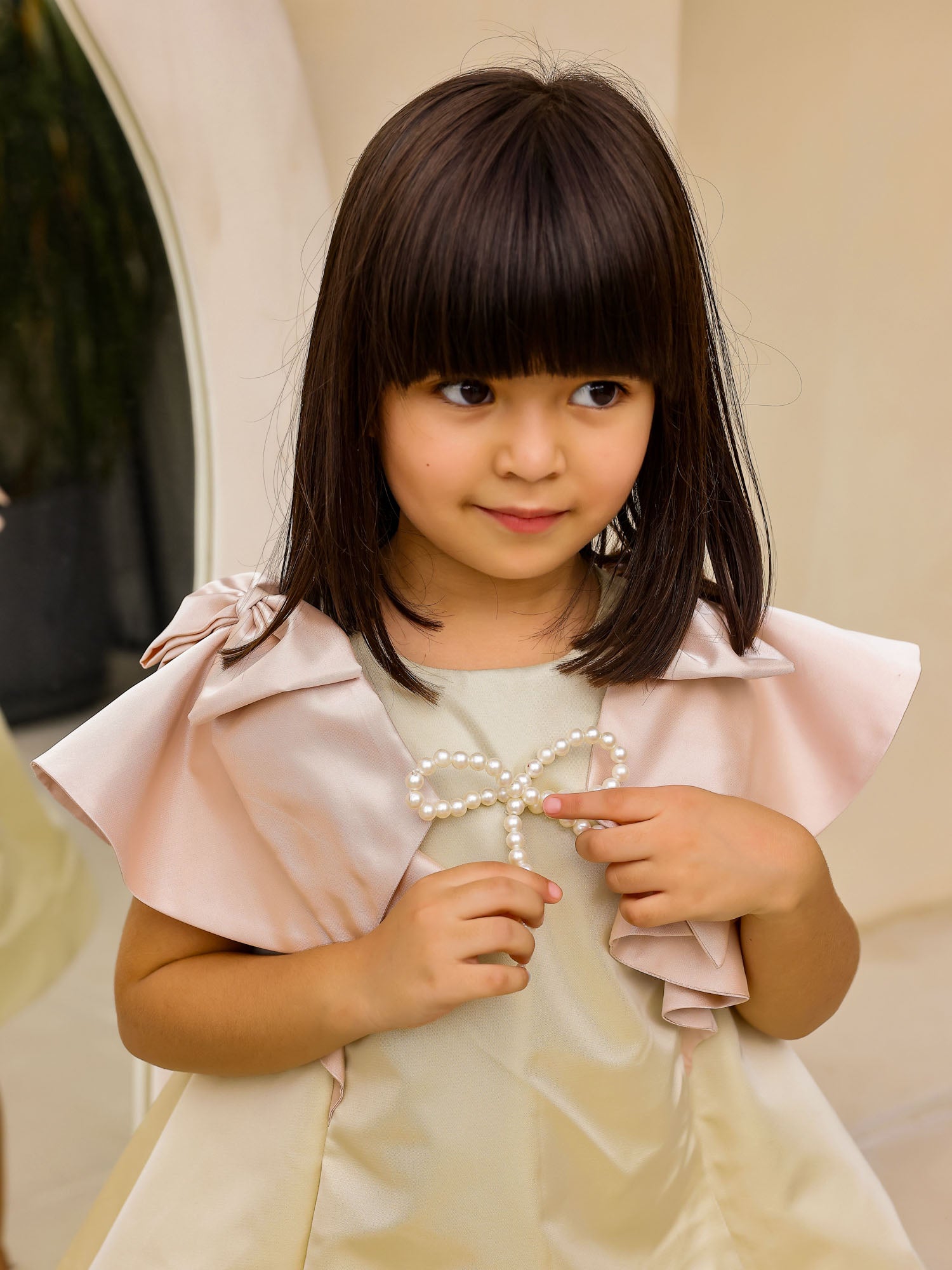 Janyas Closet : Moon Mist Satin Silk A-Line Dress with Infinity Bow