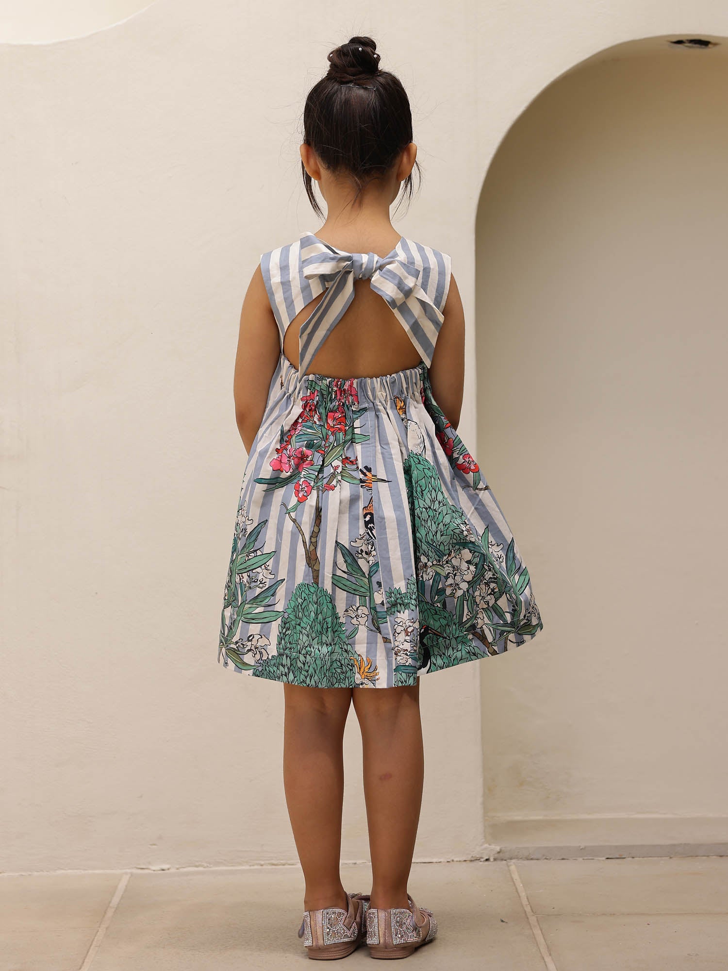 JANYAS CLOSET Stripe Jungle Floral Cotton Girls Dress