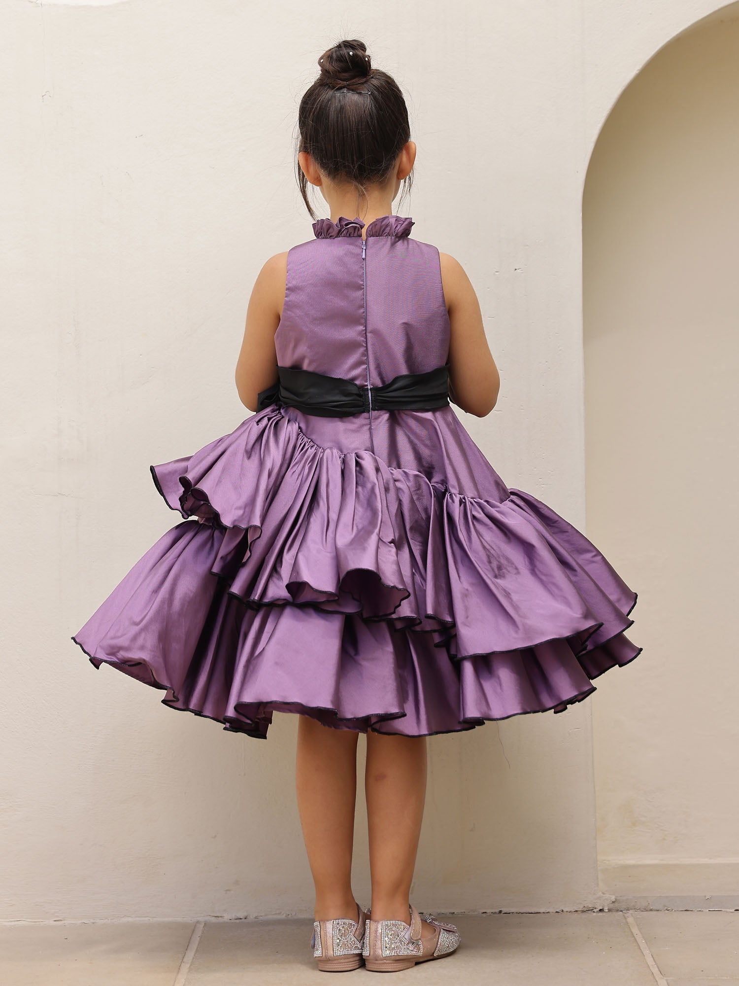 Purple Princess Taffeta Ruffled Dress