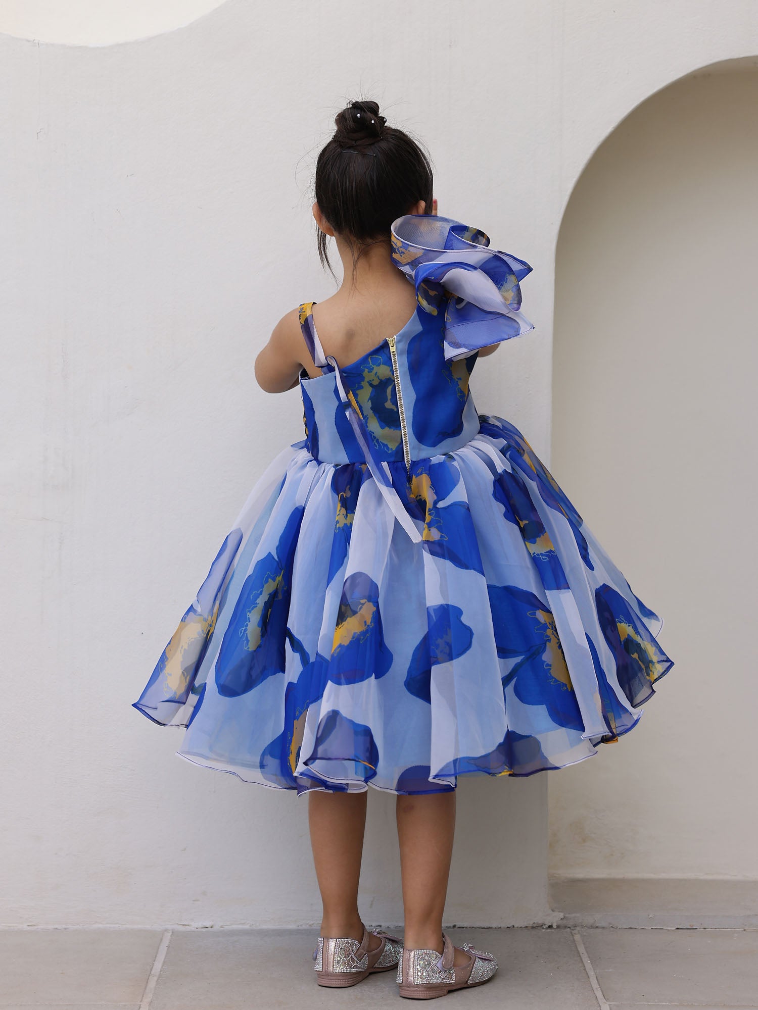 JANYAS CLOSET Royal Blue Printed One Shoulder Dress