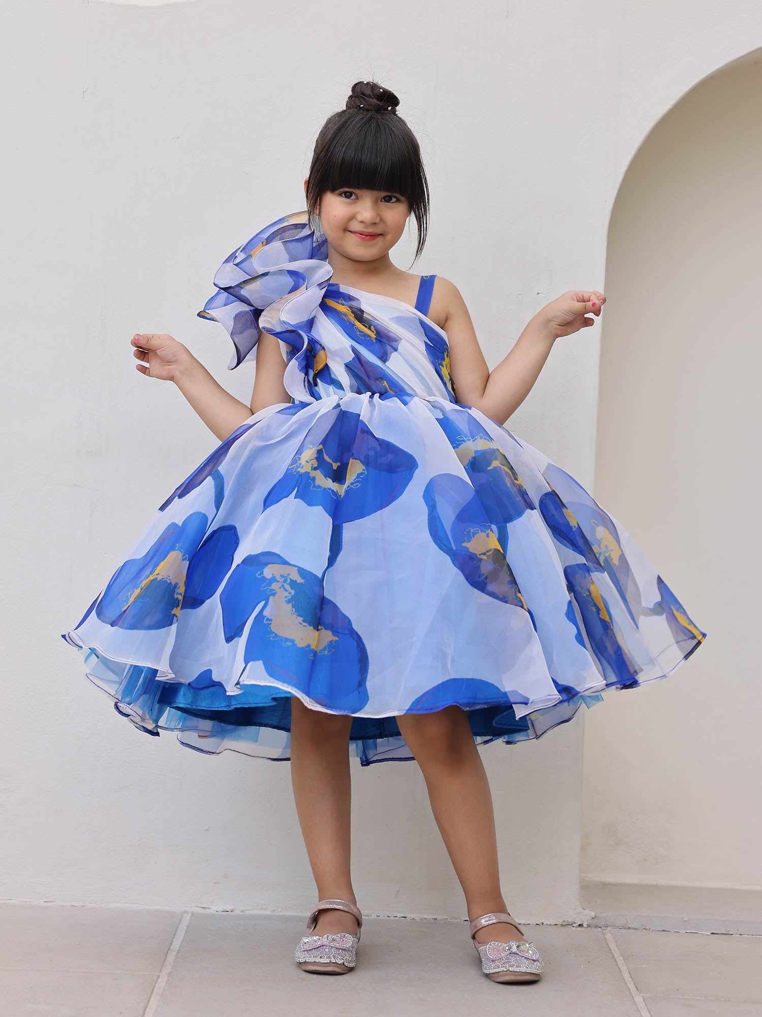 JANYAS CLOSET Royal Blue Printed One Shoulder Dress