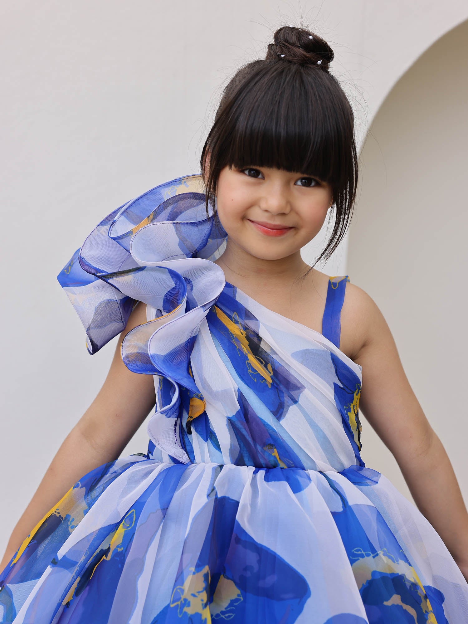 JANYAS CLOSET Royal Blue Printed One Shoulder Dress