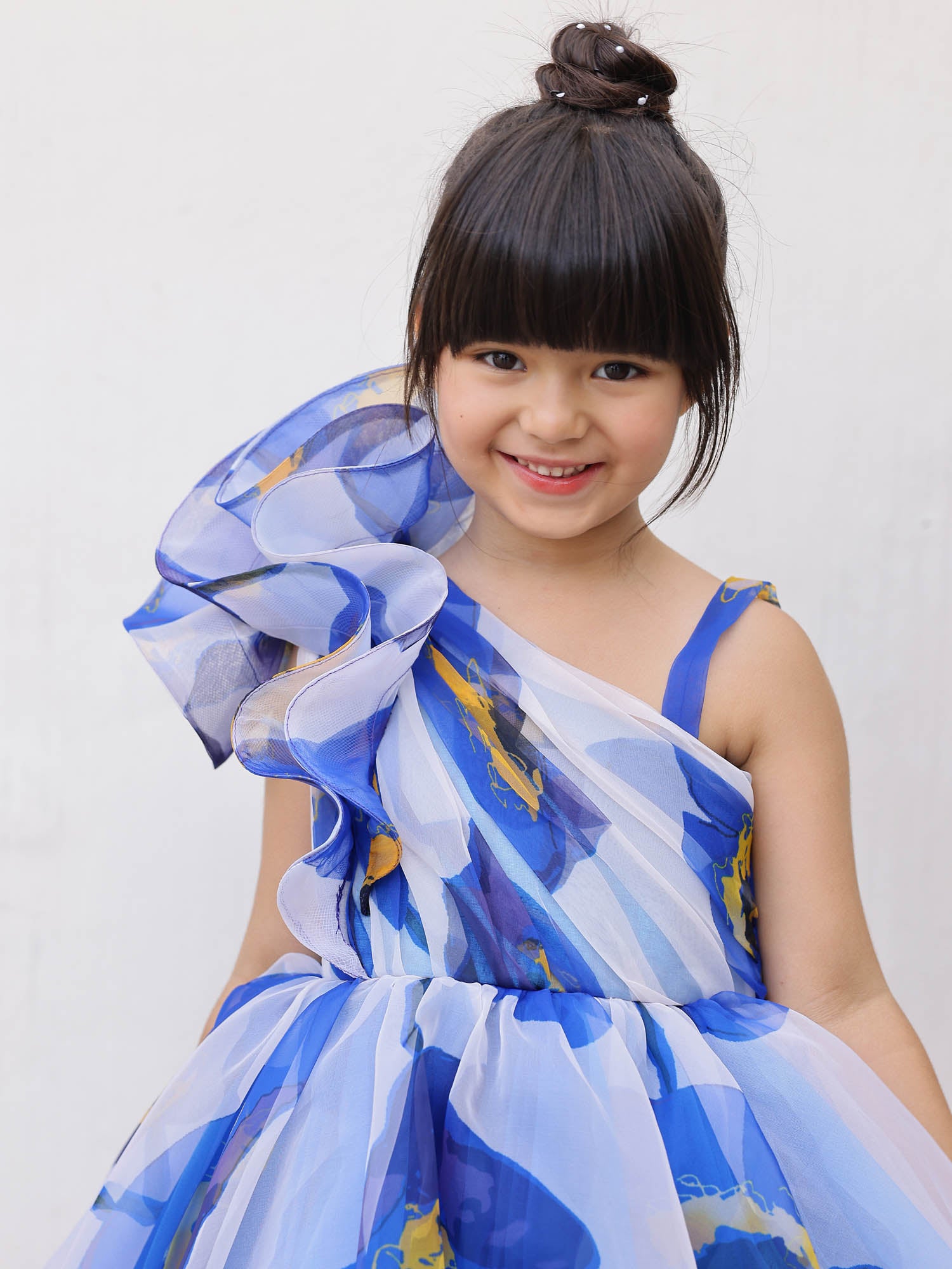 JANYAS CLOSET Royal Blue Printed One Shoulder Dress