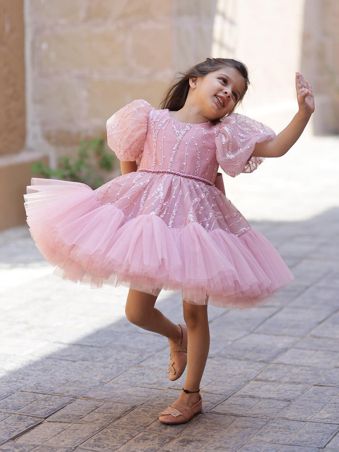 Janyas Closet Mauve Hankie Draped Newborn Party Dress with Booties & Bow