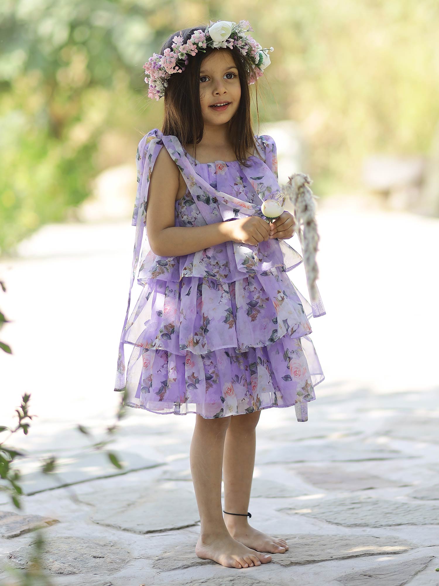 Sale Printed Floral Lavender Party Dress