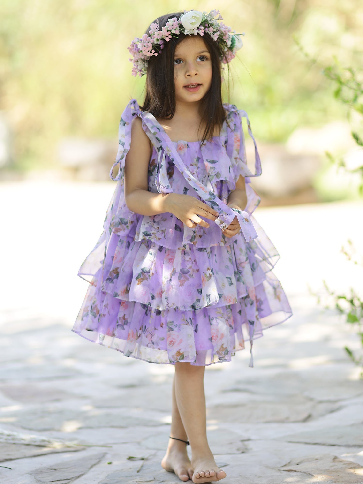 Sale Printed Floral Lavender Party Dress