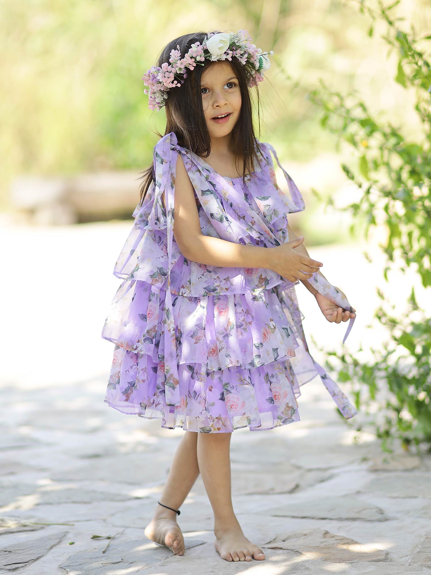 Sale Printed Floral Lavender Party Dress