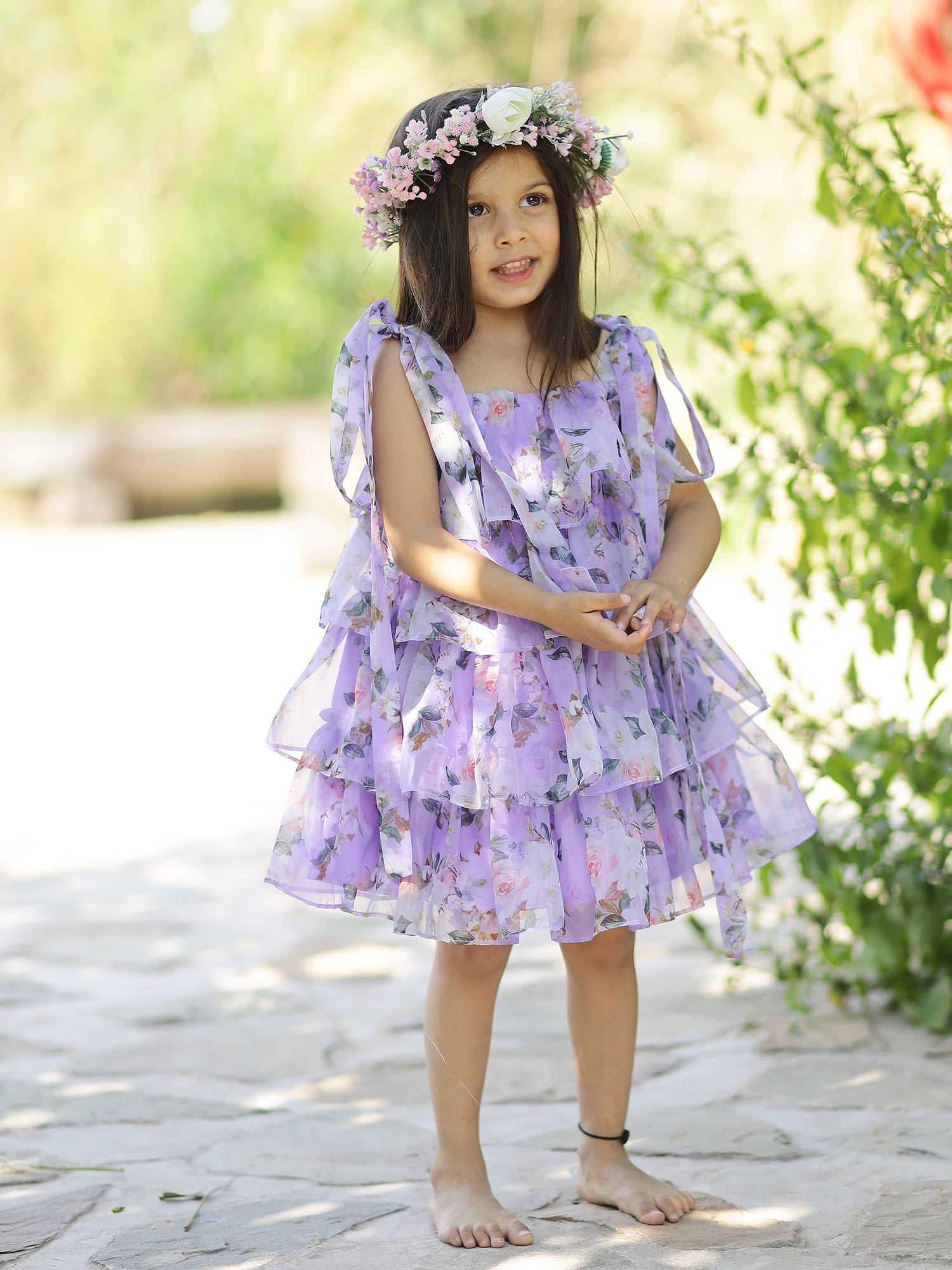 Sale Printed Floral Lavender Party Dress