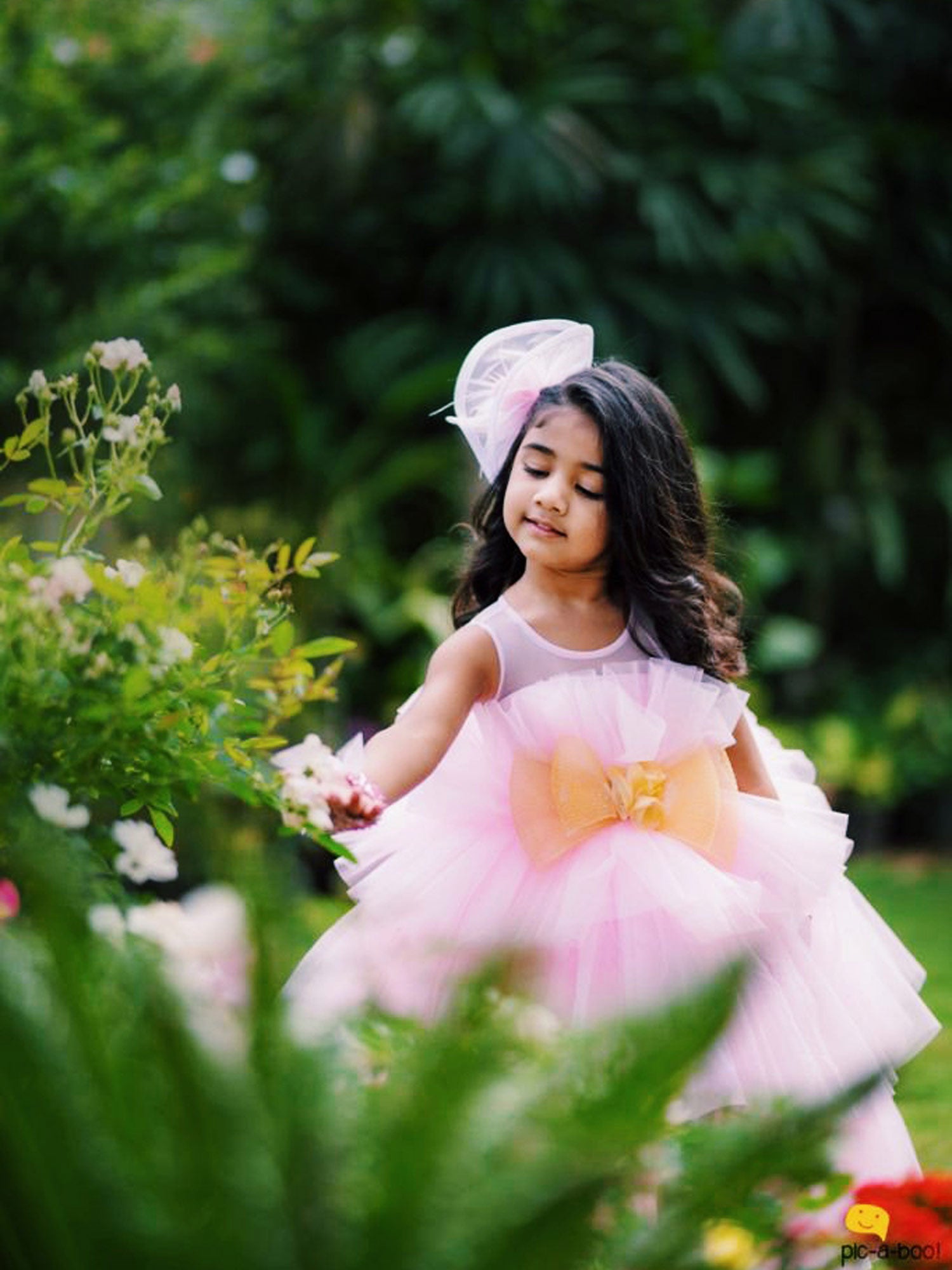 Pre Arha Pink High- Low Gown With Hair Accessory