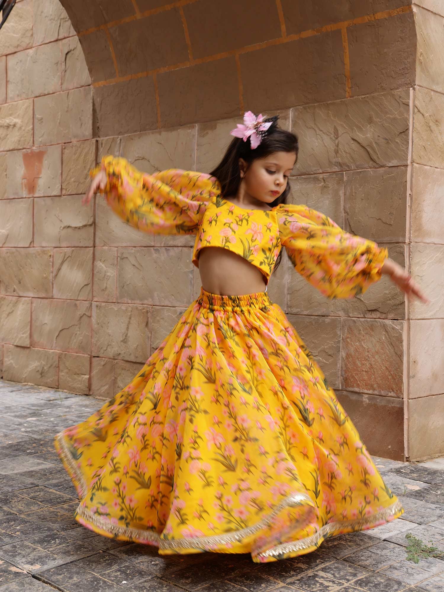 Sample Yellow Printed Floral Lehnga Set
