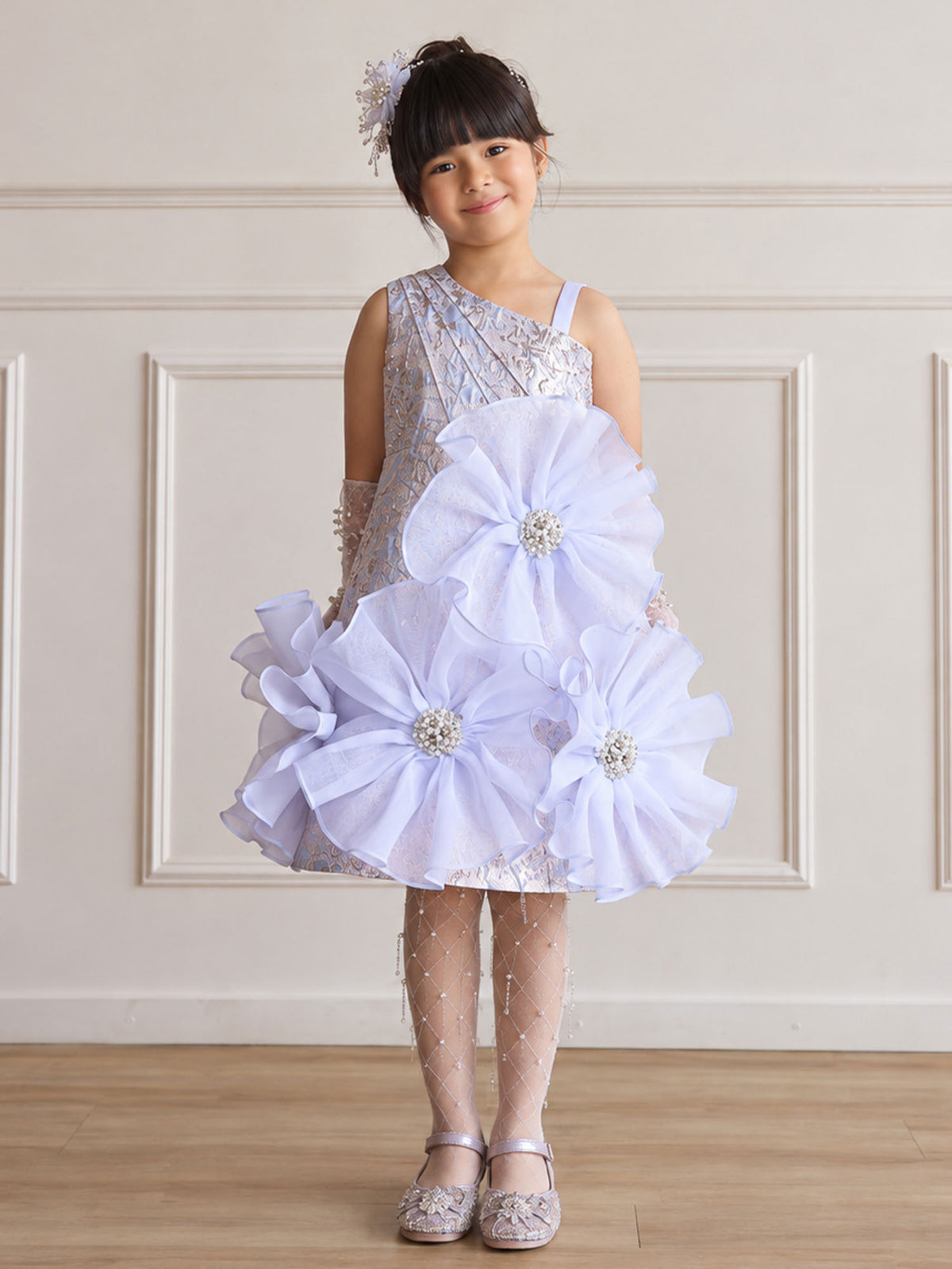 Girls Belle's Grace Jacquard One Shoulder Dress