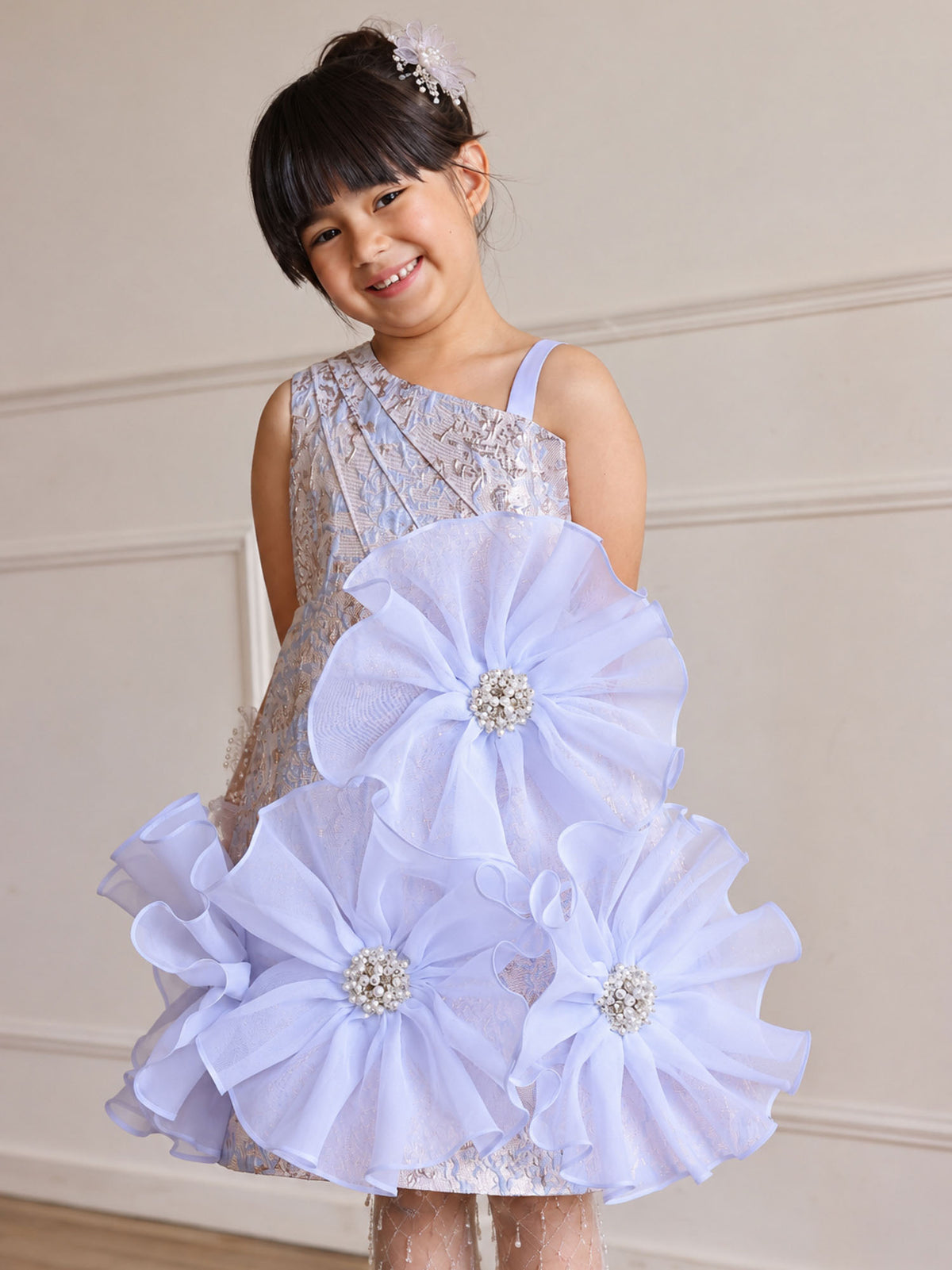 Girls Belle's Grace Jacquard One Shoulder Dress