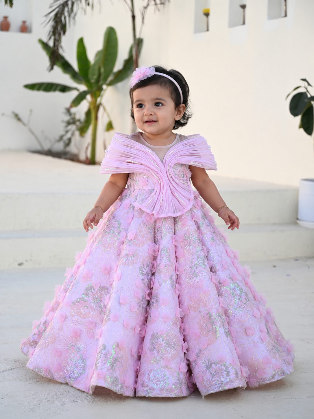Sample Seashell Detachable Princess Pink Pearl Couture Gown