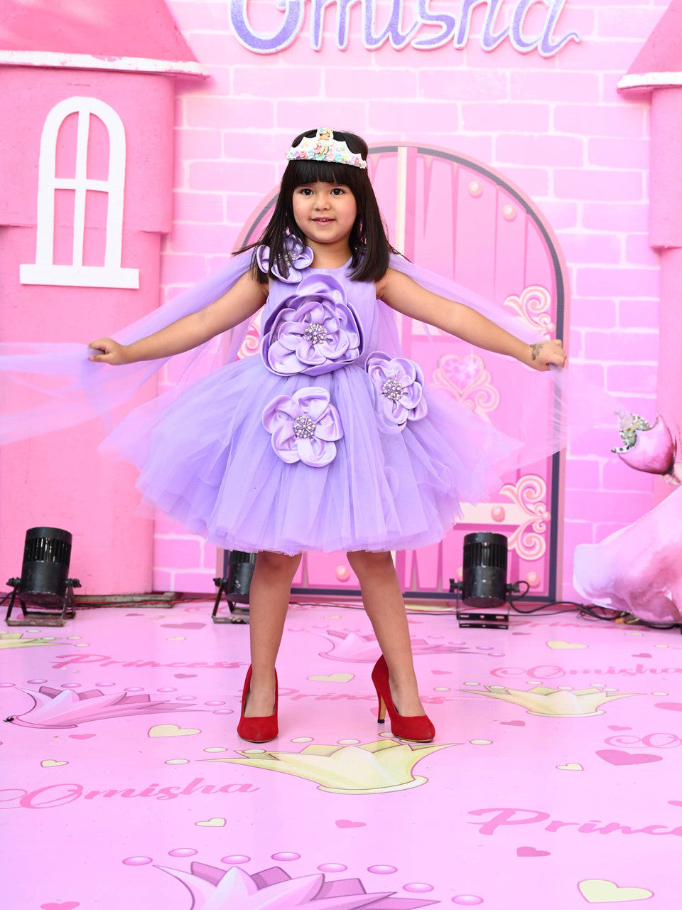 Sample JANYAS CLSOET Lavender Christine Satin Flower Cape Dress