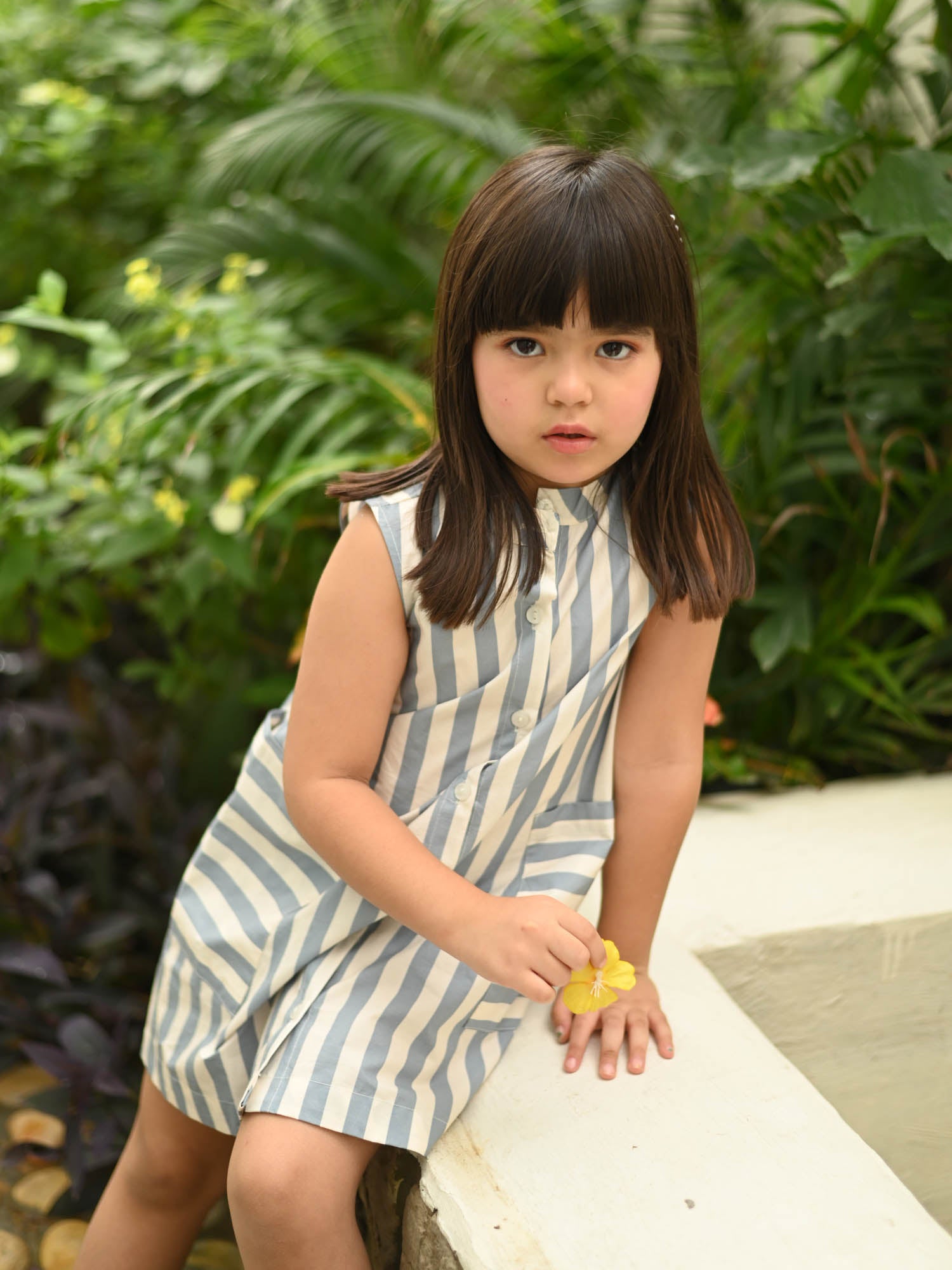 JANYAS CLOSET Blue Striped Cotton Shirt Dress with Pockets