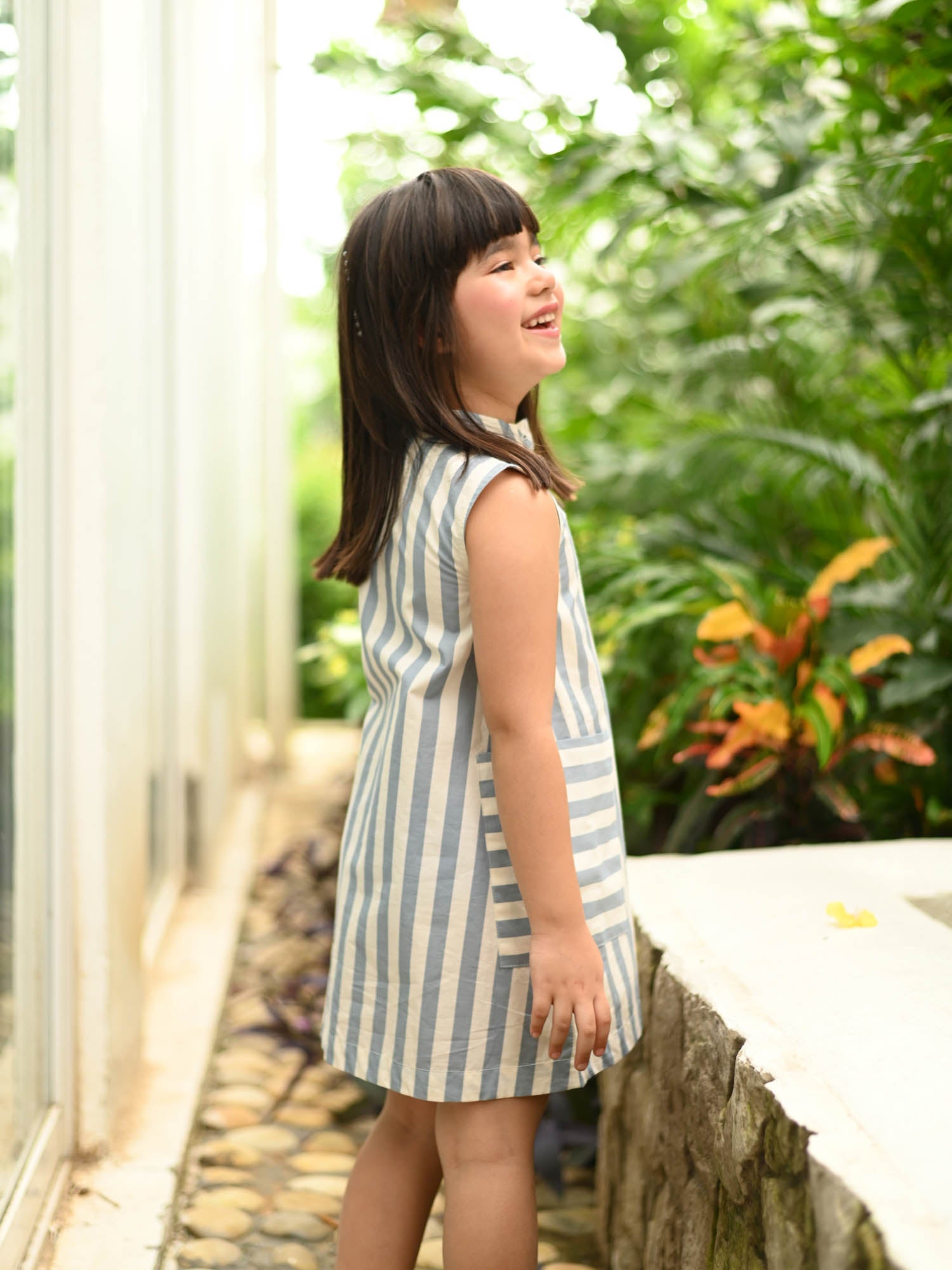 JANYAS CLOSET Blue Striped Cotton Shirt Dress with Pockets