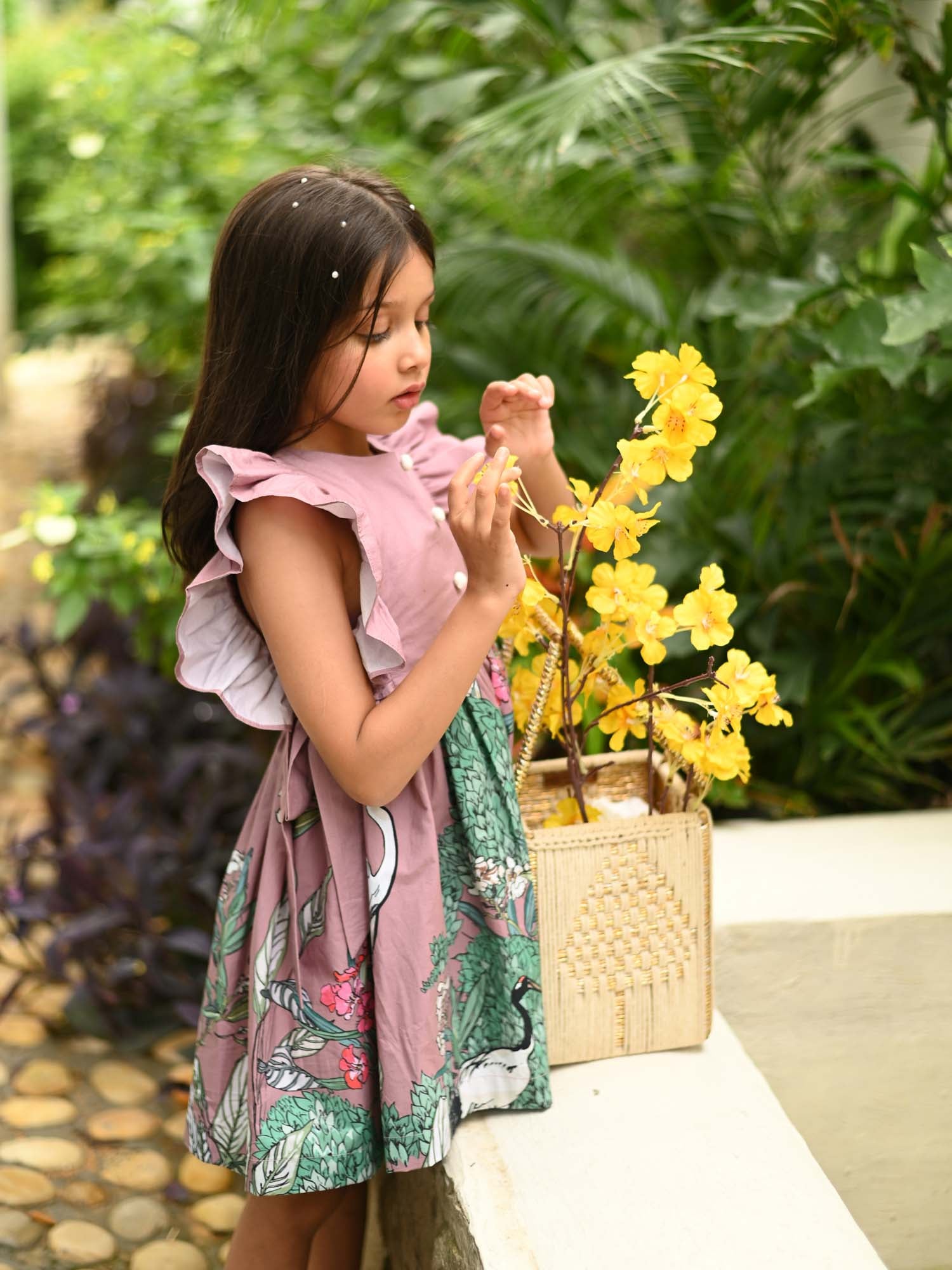 JANYAS CLOSET Mauve Safari Garden Printed Cotton Dress