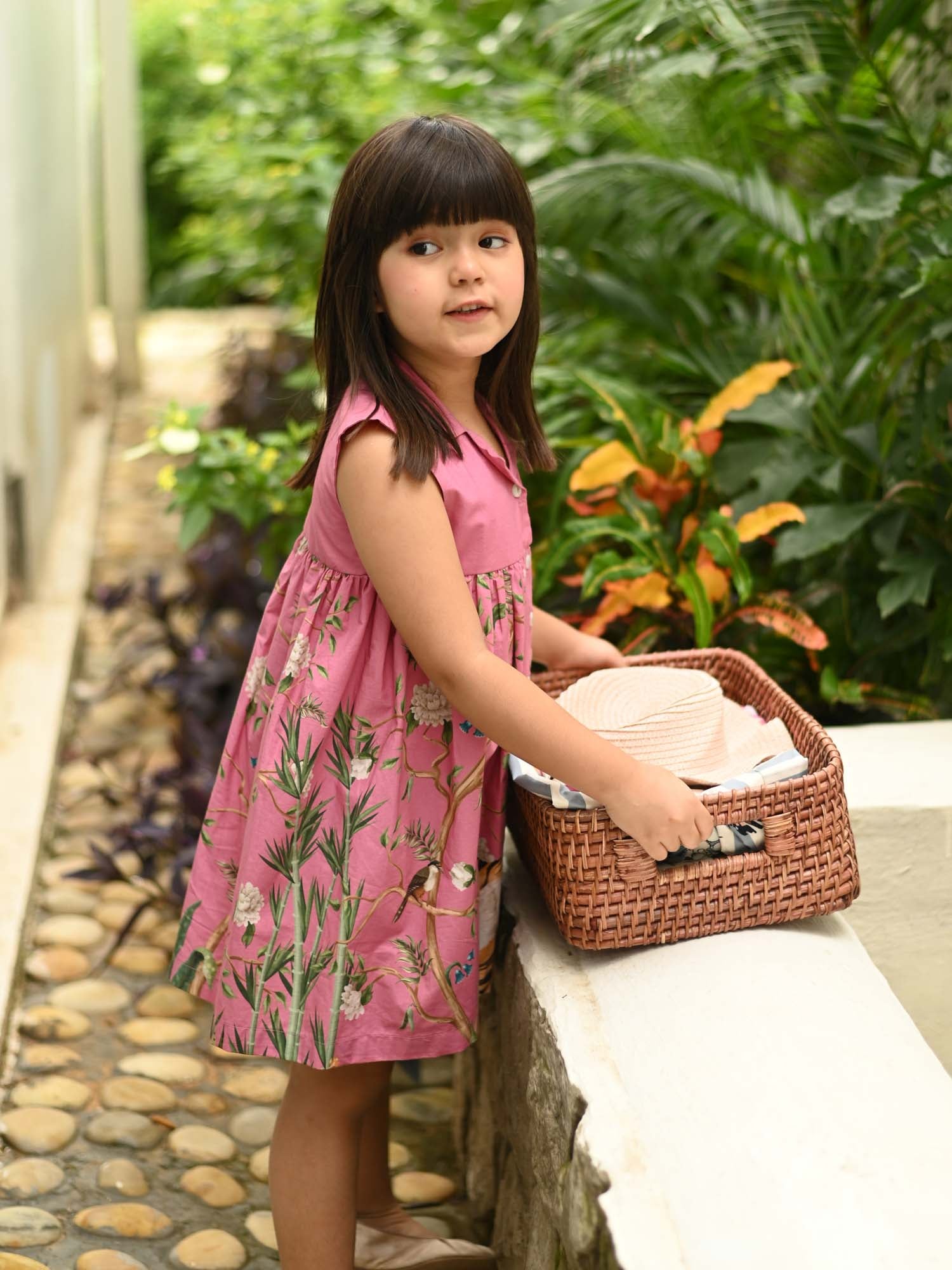 JANYAS CLOSET Mauve Tiger Garden Printed Cotton Dress