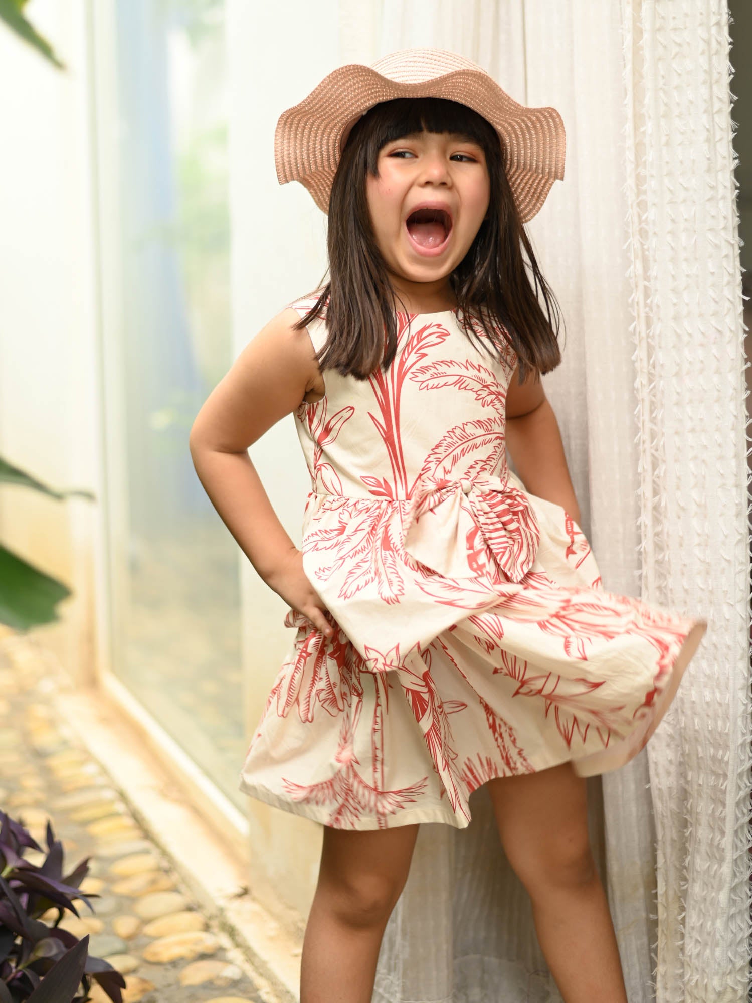 JANYAS CLOSET Tropical Breeze Cotton Dress with Bow
