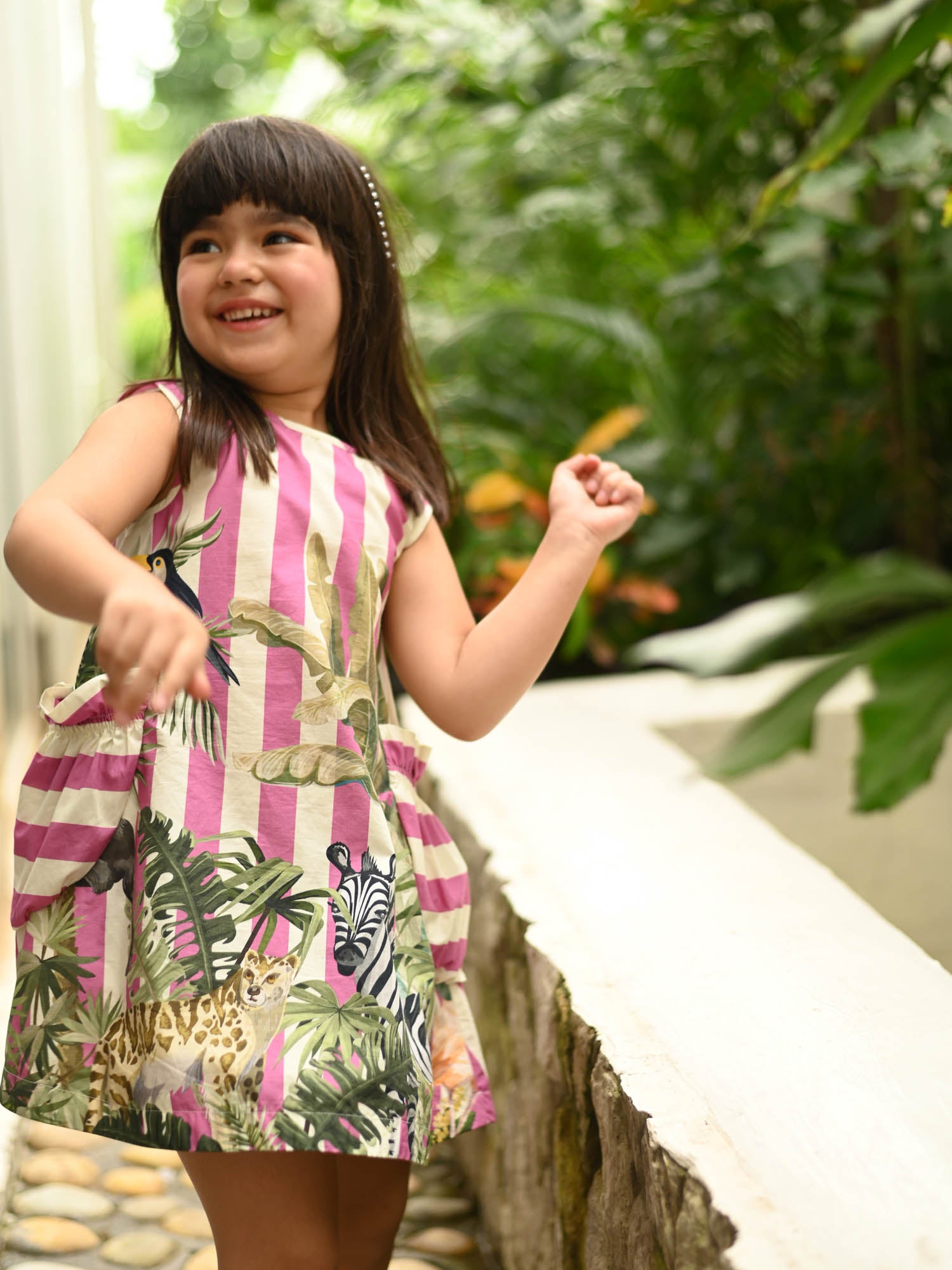 JANYAS CLOSET Pink Jungle Print Cotton Dress with Pockets