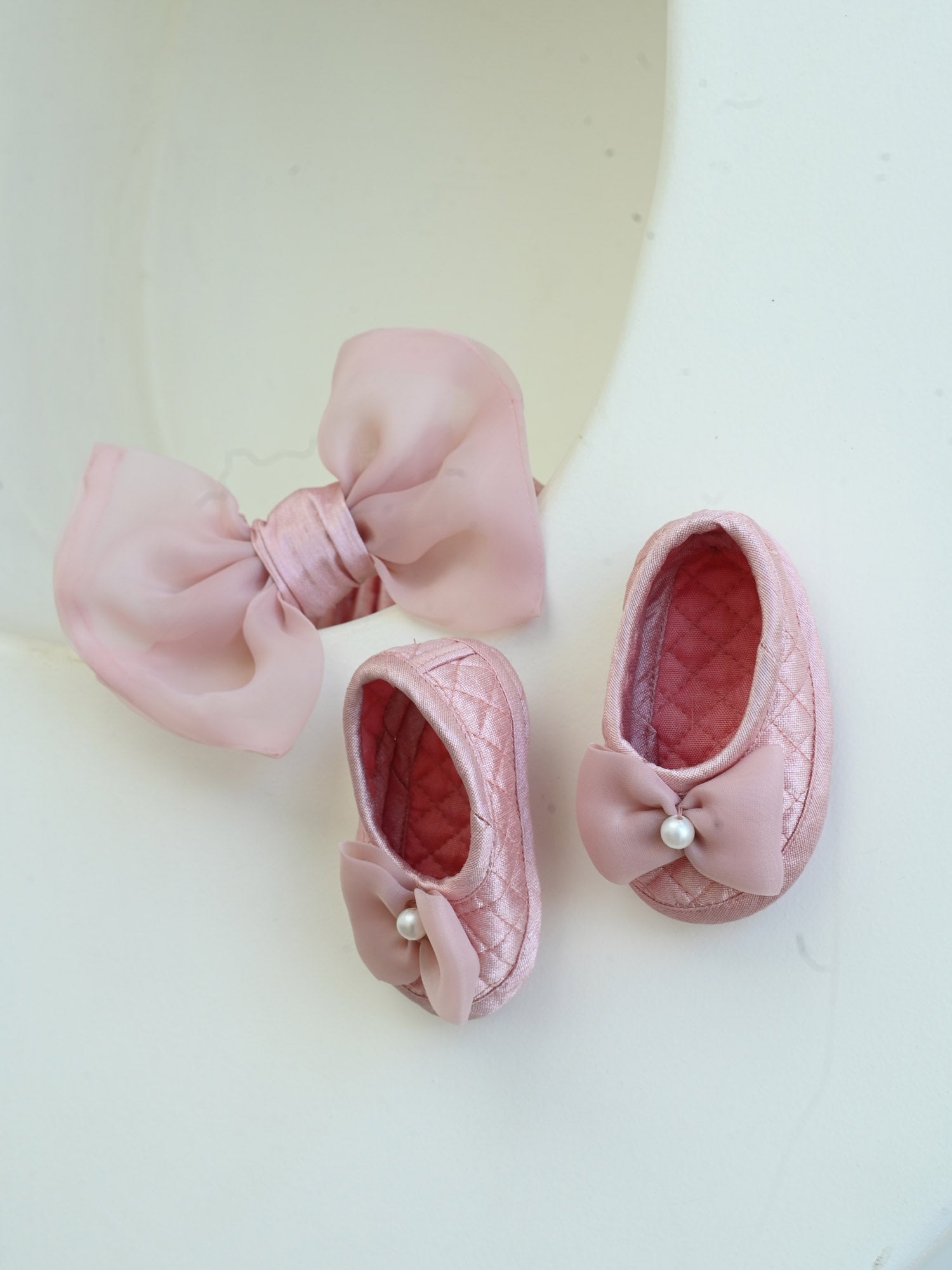 Janyas Closet Mauve Hankie Draped Newborn Party Dress with Booties & Bow