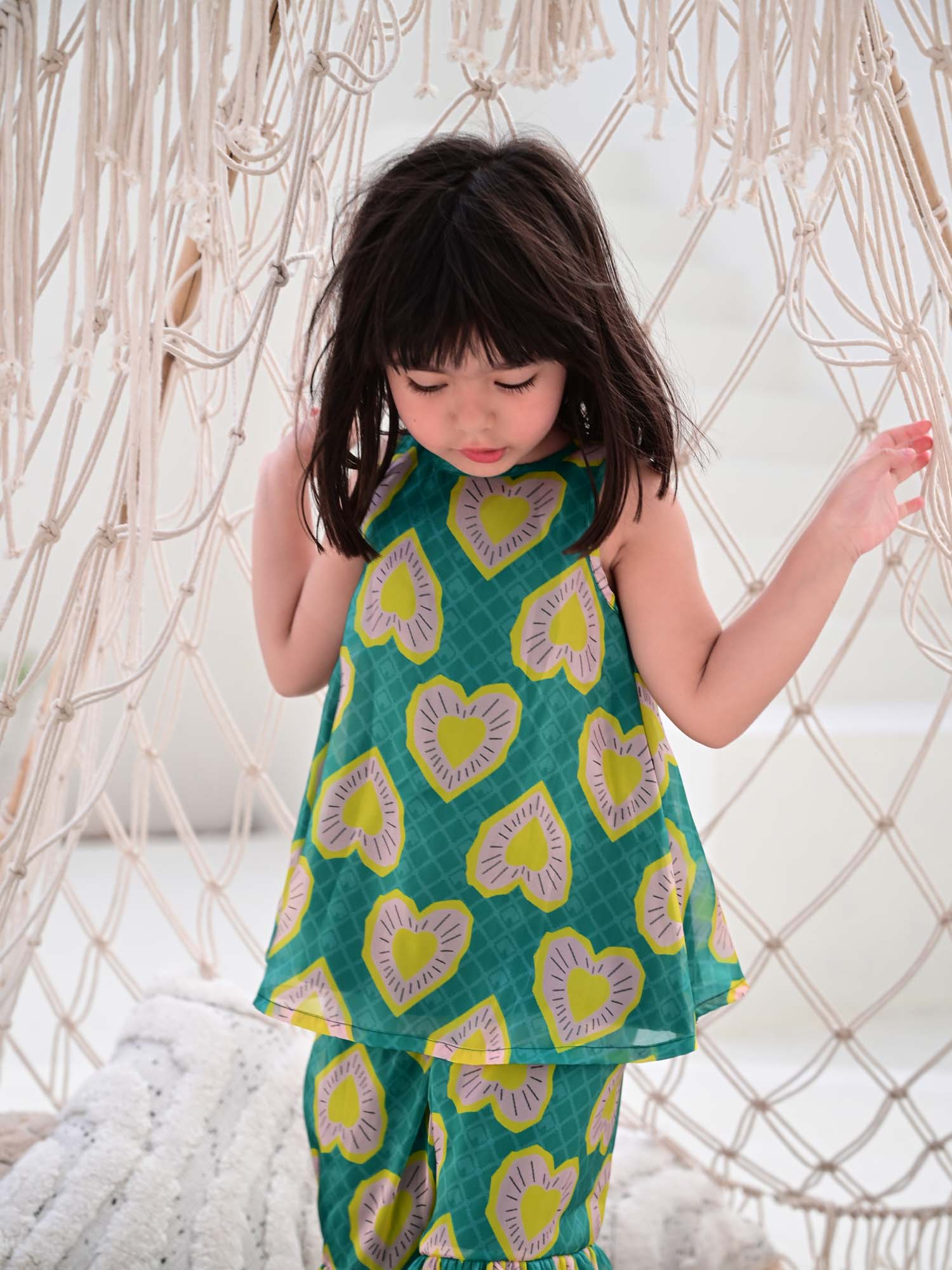 JANYAS CLOSET Heart Print Green Sharara Set for Girls