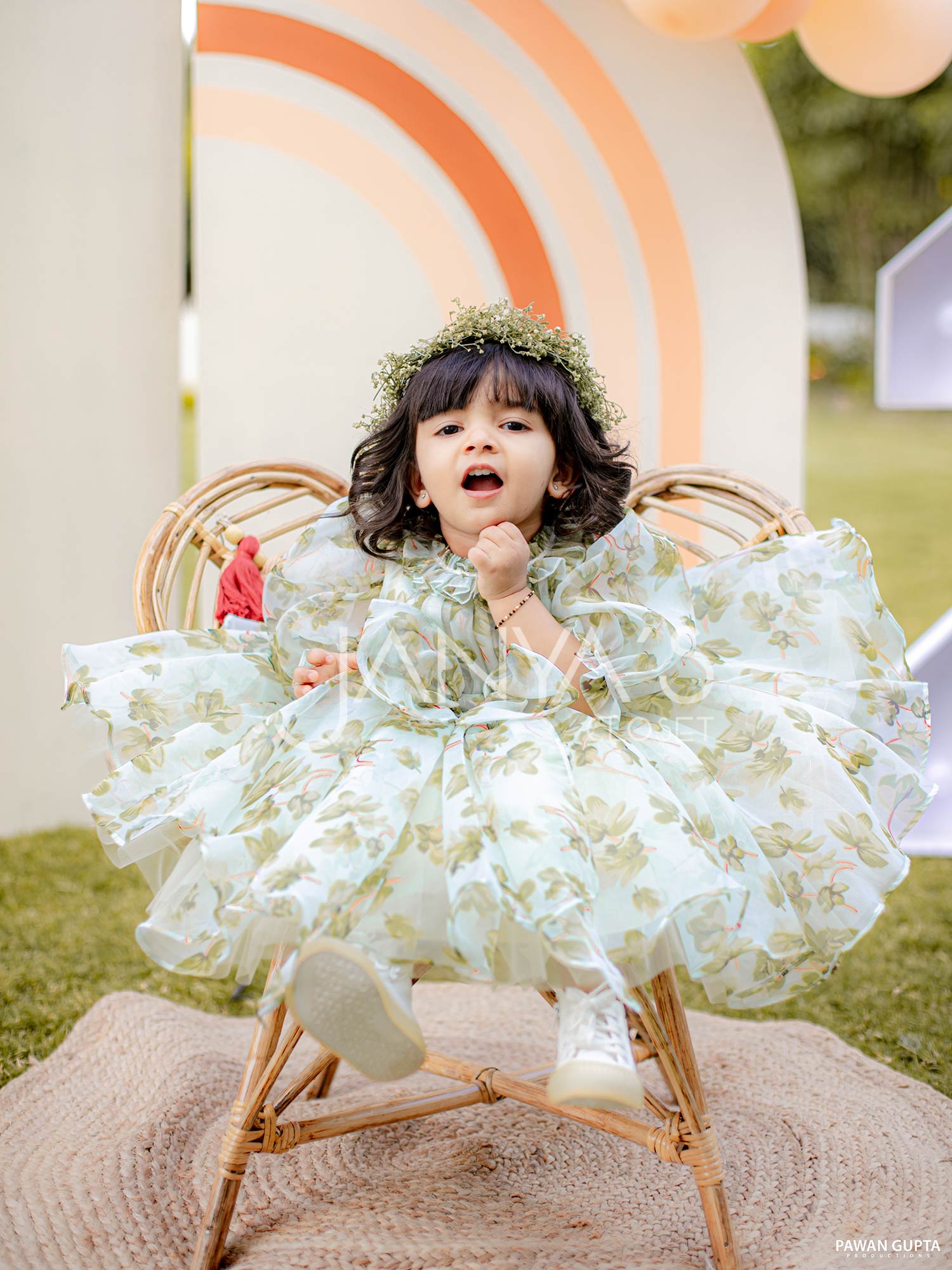 Sample Green Floral Oraganza Dress With Hair Aceesory