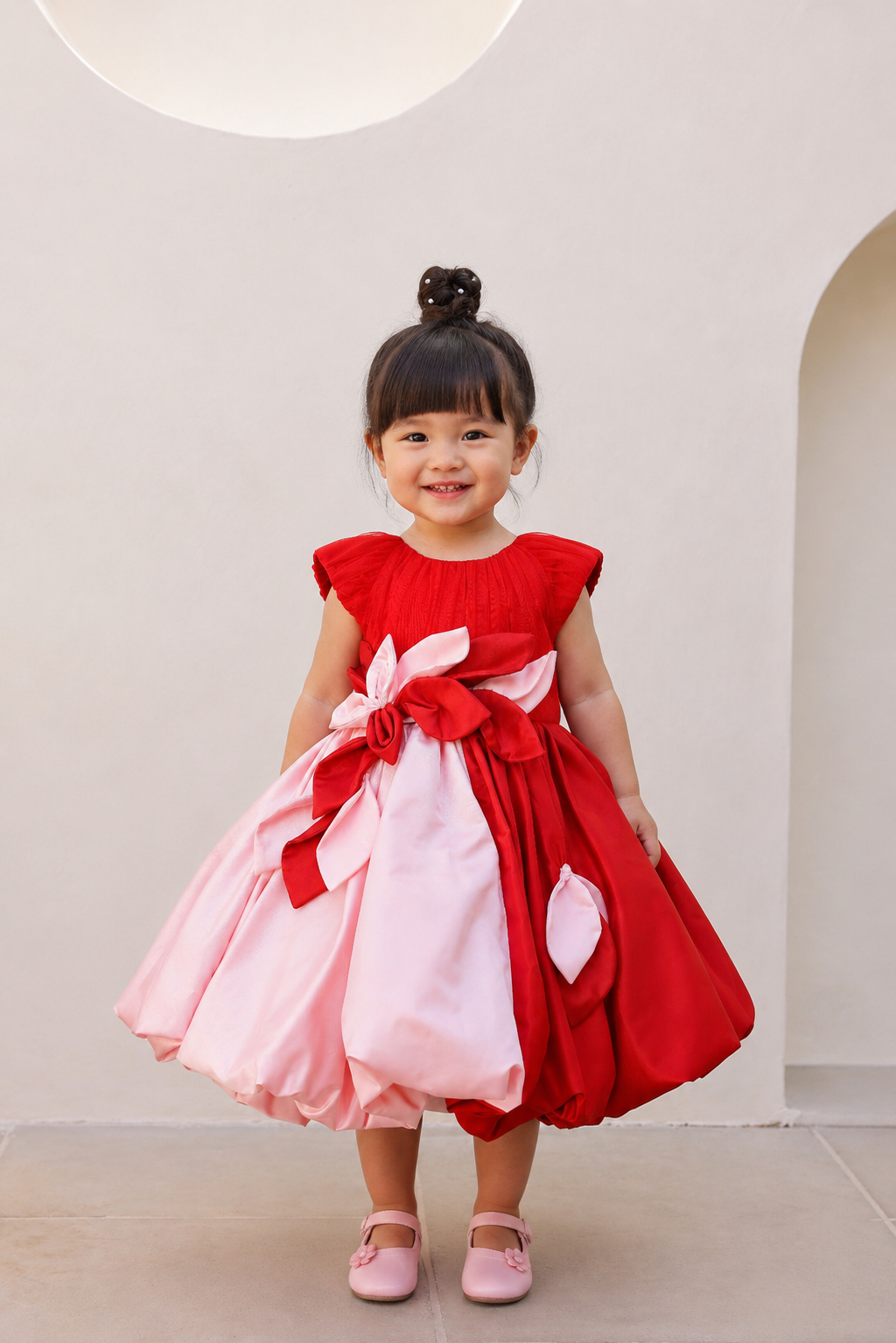 JANYAS CLOSET Pink & Red Sugar Flower Girl Dress