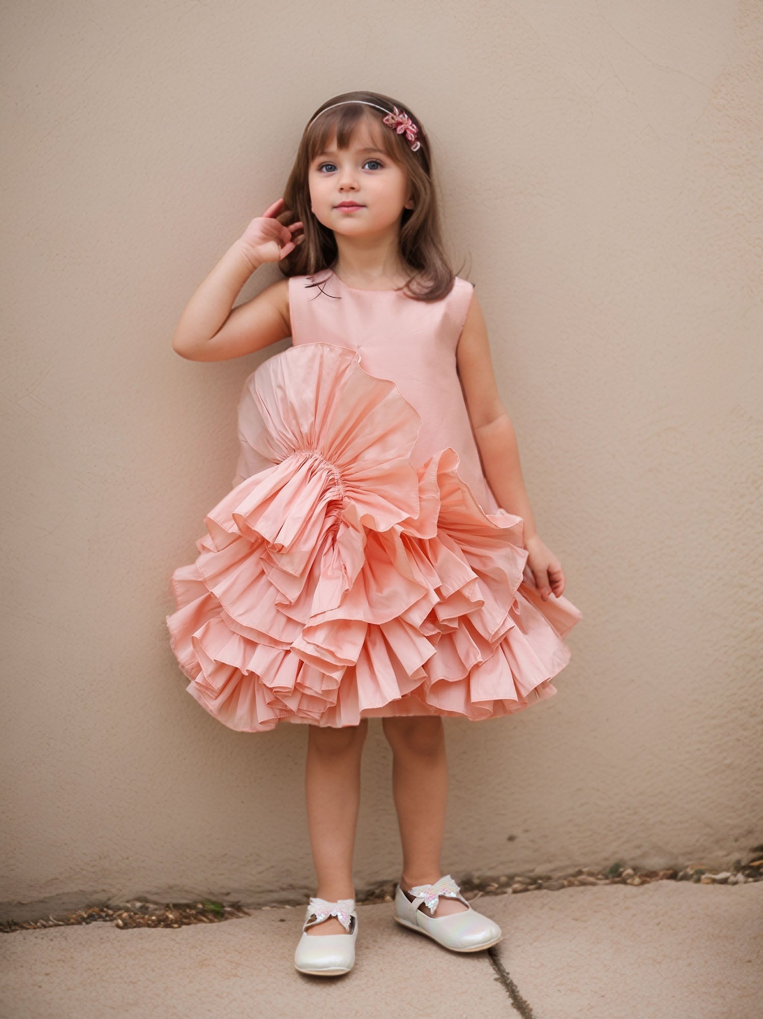 JANYAS CLOSET PEACH RUFFLED TAFETTA DREAM DRESS
