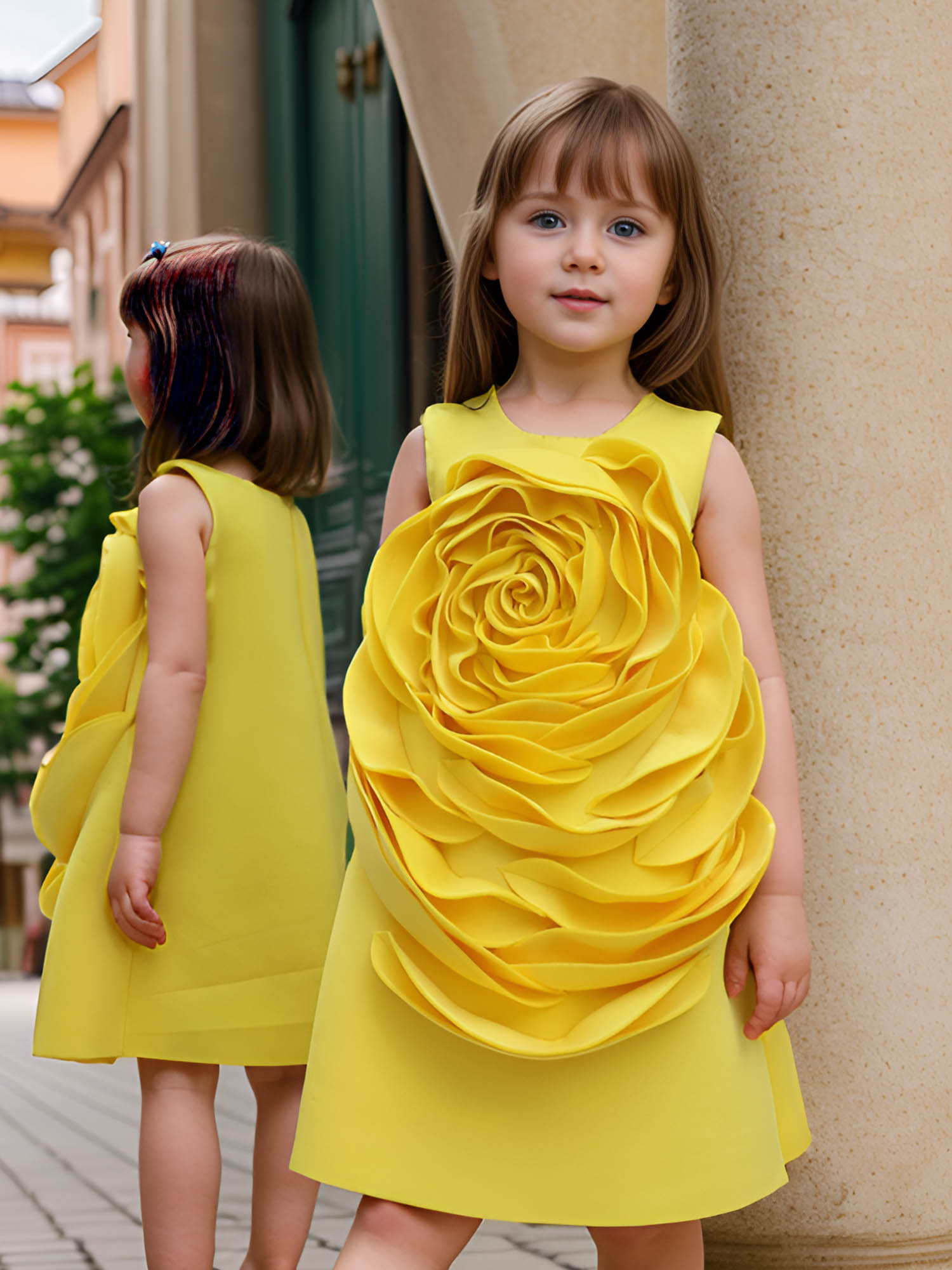 JANYAS CLOSET Yellow Sunny Blossom Neoprene Party Dress