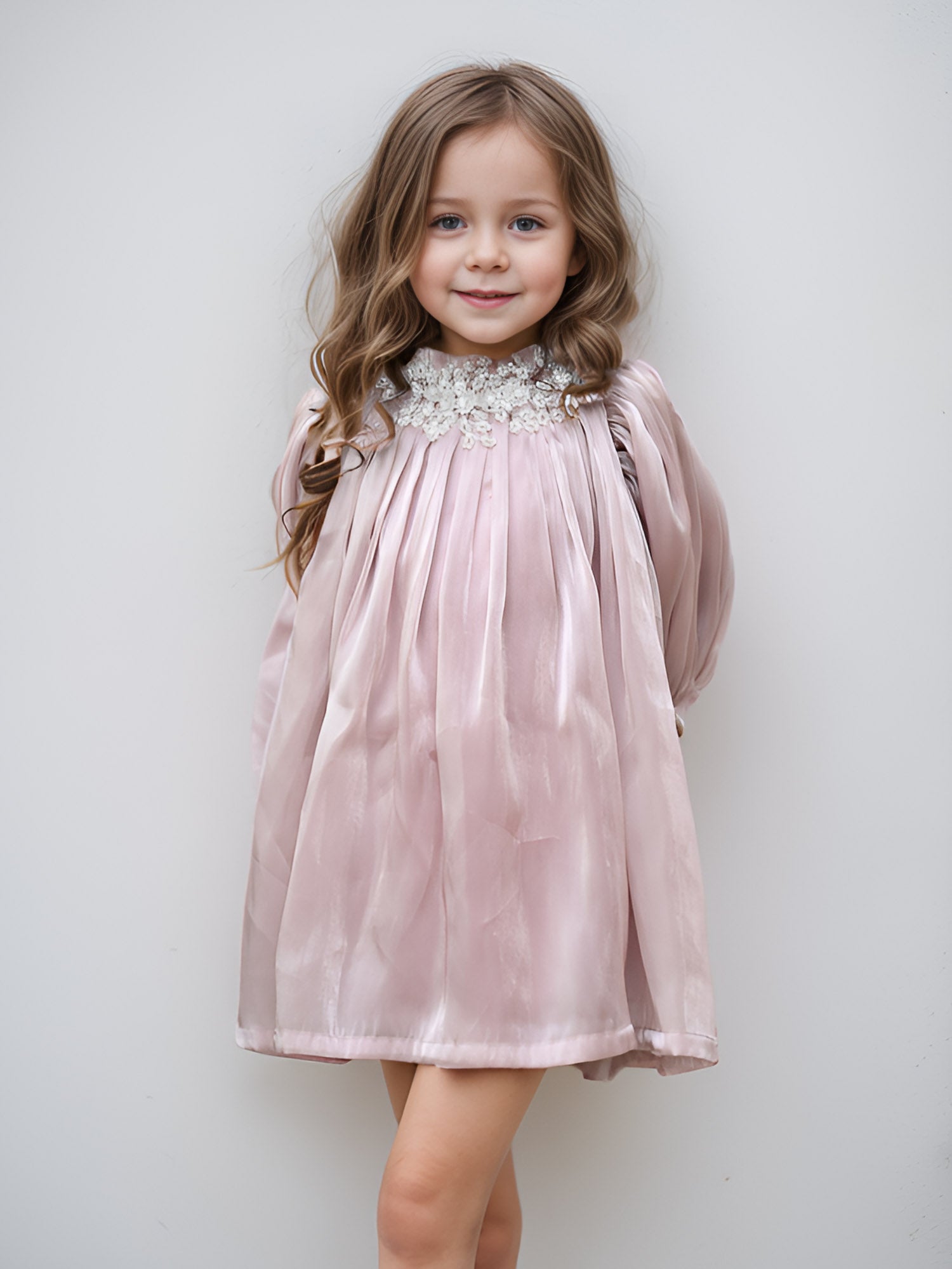 Sample JANYAS CLOSET Mauve Pink Metallic Organza Dress with Puff Sleeves