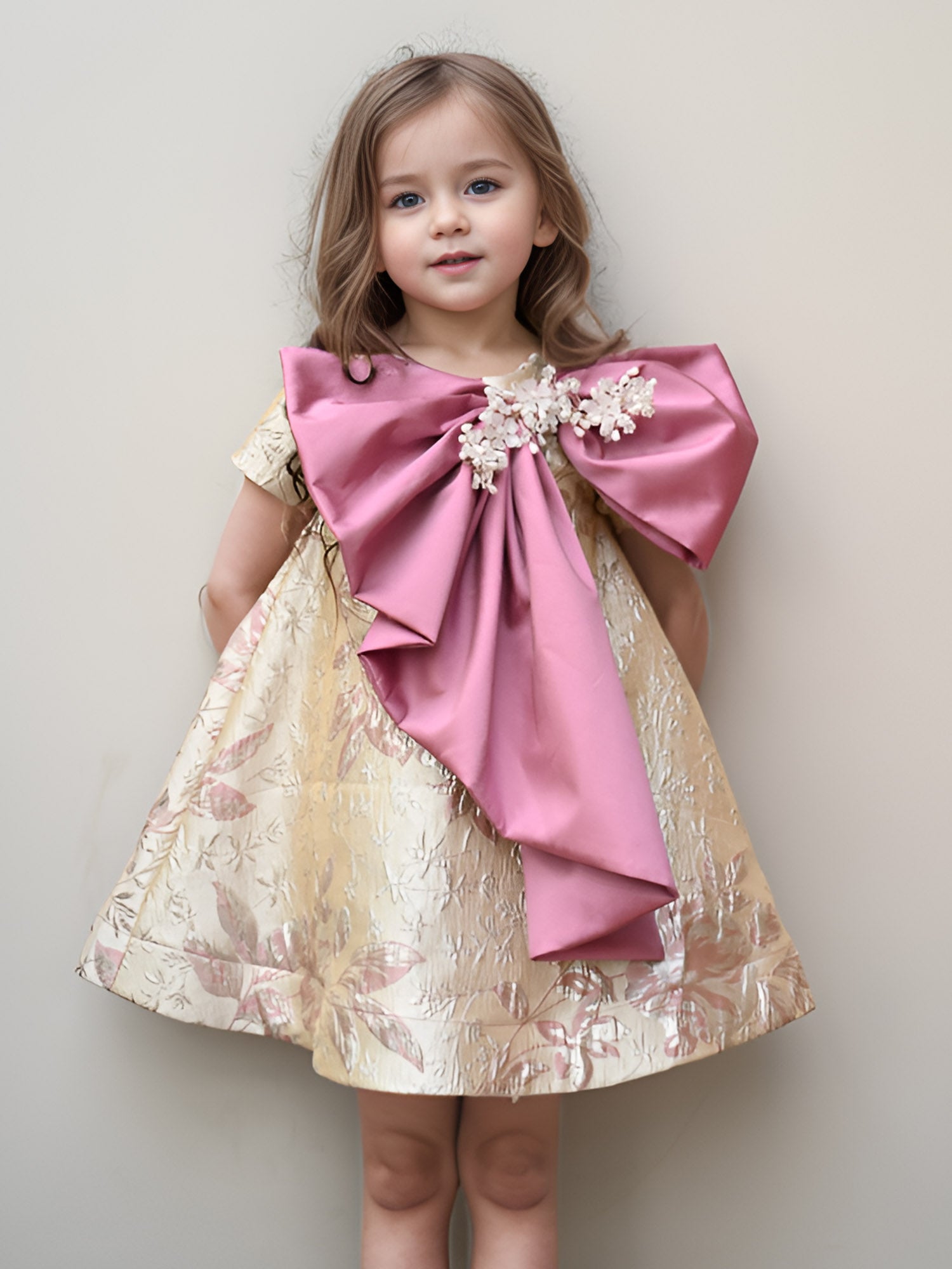 JANYAS CLOSET Mauve Jacquard Belle Bow Dress