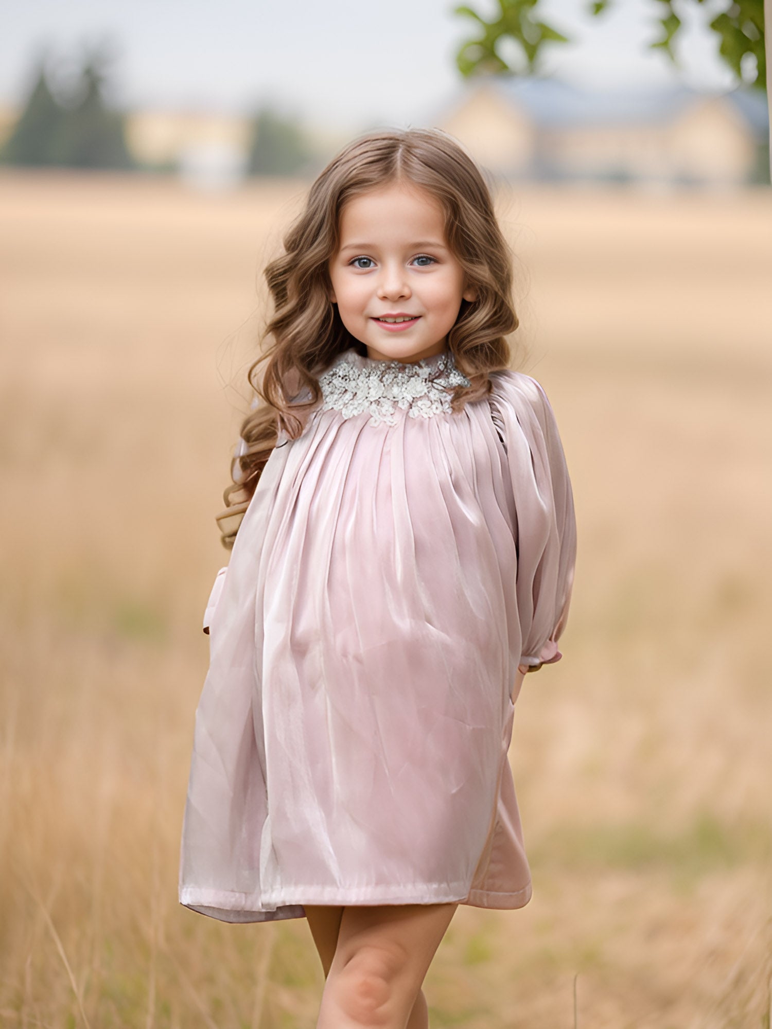 Sample JANYAS CLOSET Mauve Pink Metallic Organza Dress with Puff Sleeves