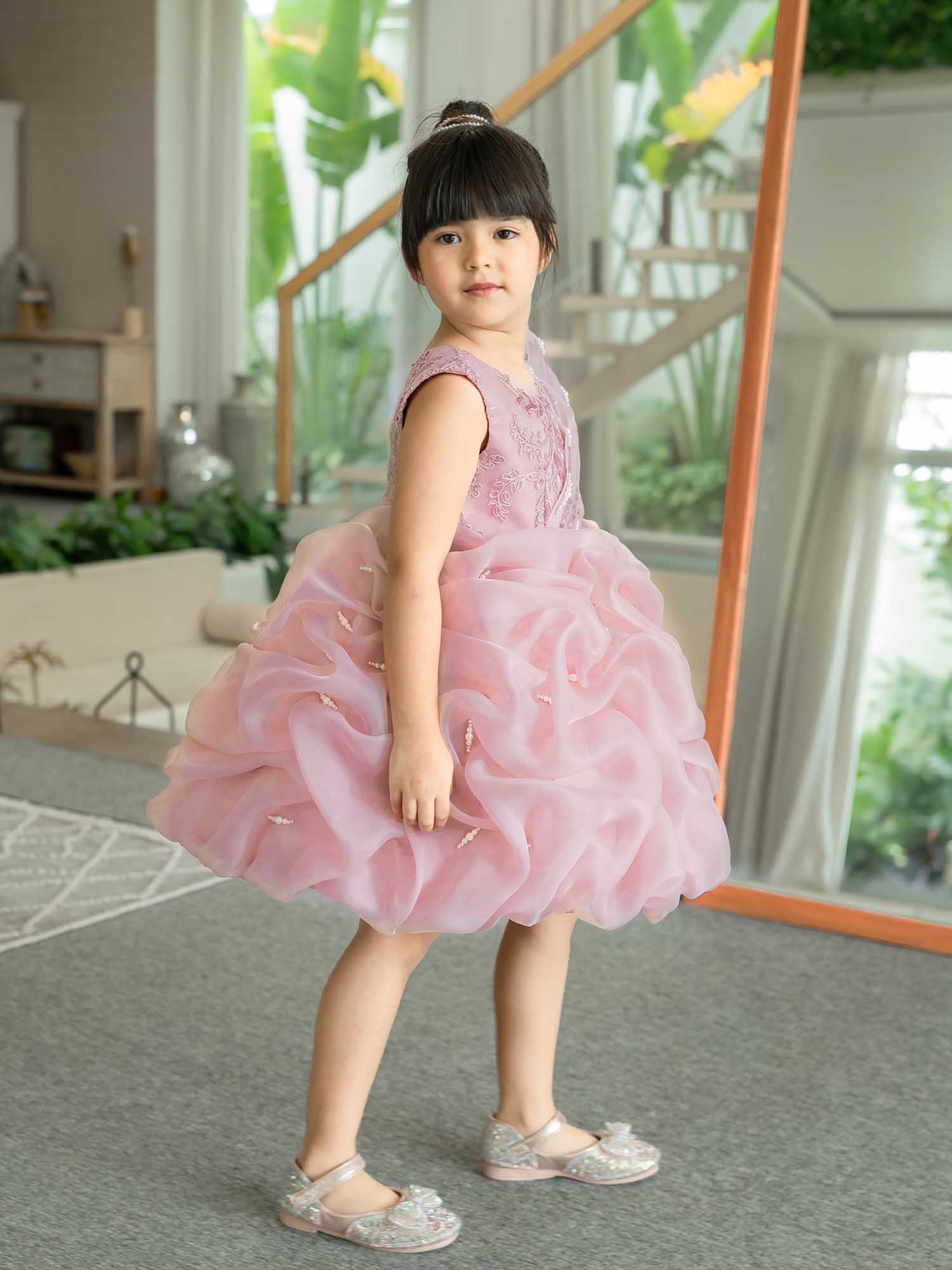 JANYAS CLOSET Krista Pearl Drape Mauve Pink Dress
