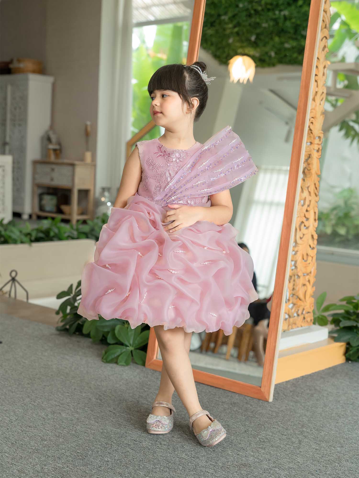 JANYAS CLOSET Krista Pearl Drape Mauve Pink Dress
