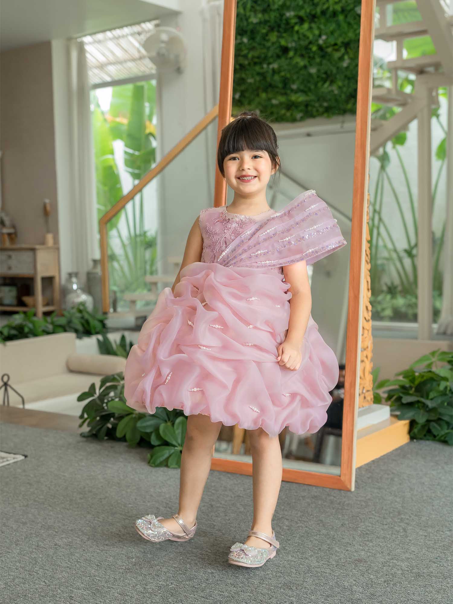 JANYAS CLOSET Krista Pearl Drape Mauve Pink Dress