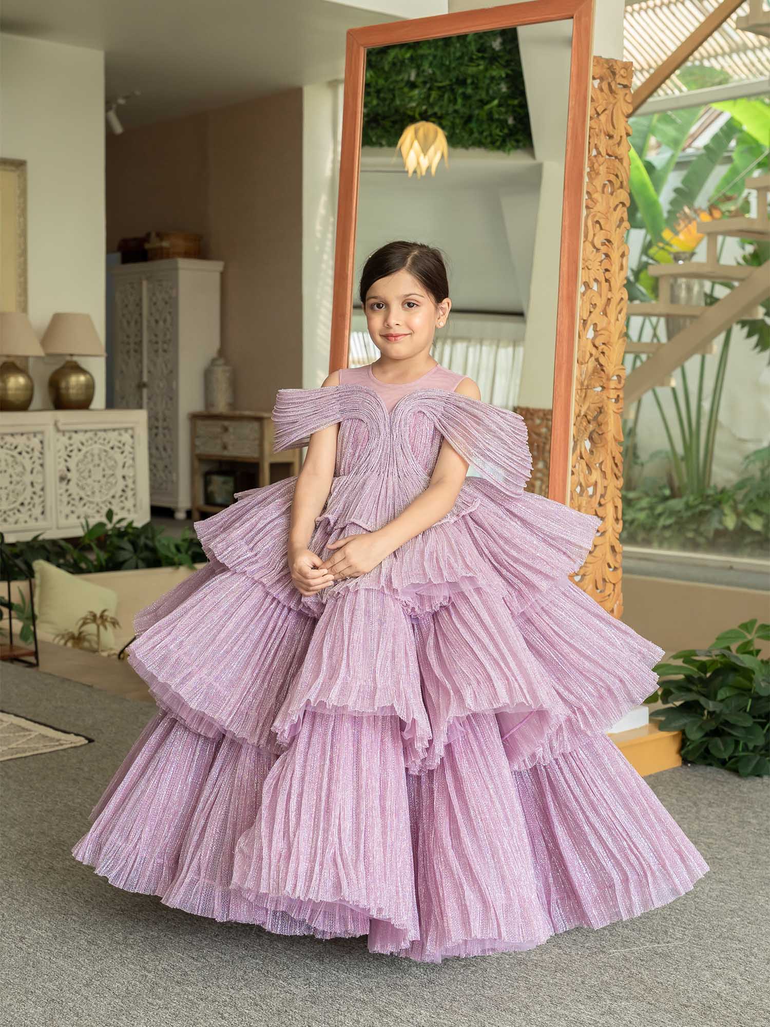 JANYAS CLOSET Ethereal Rose Pleated Gown with Removable Flair