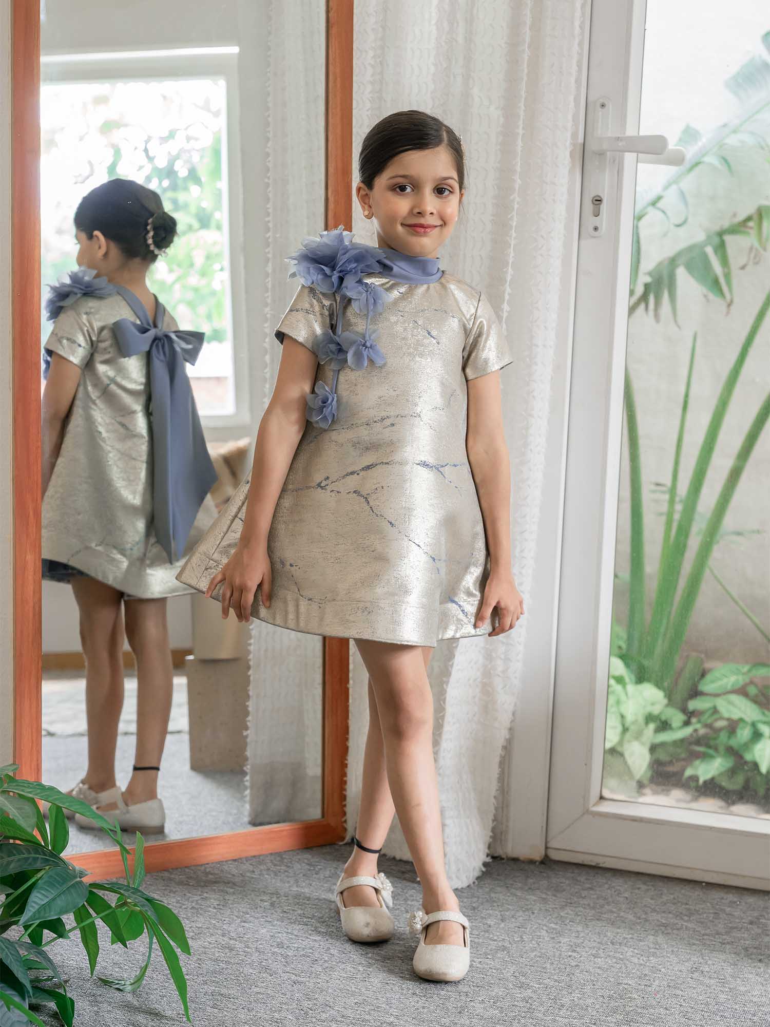 JANYAS CLOSET Metallic Jacquard Bow Dream Dress