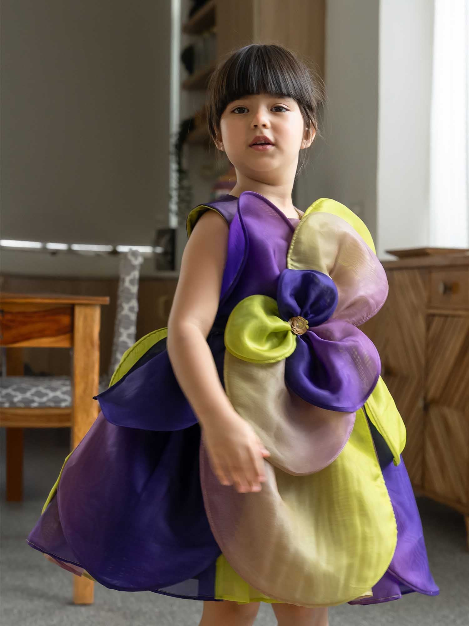 JANYAS CLOSET Multicolor 3D Petal Bloom Organza Dress