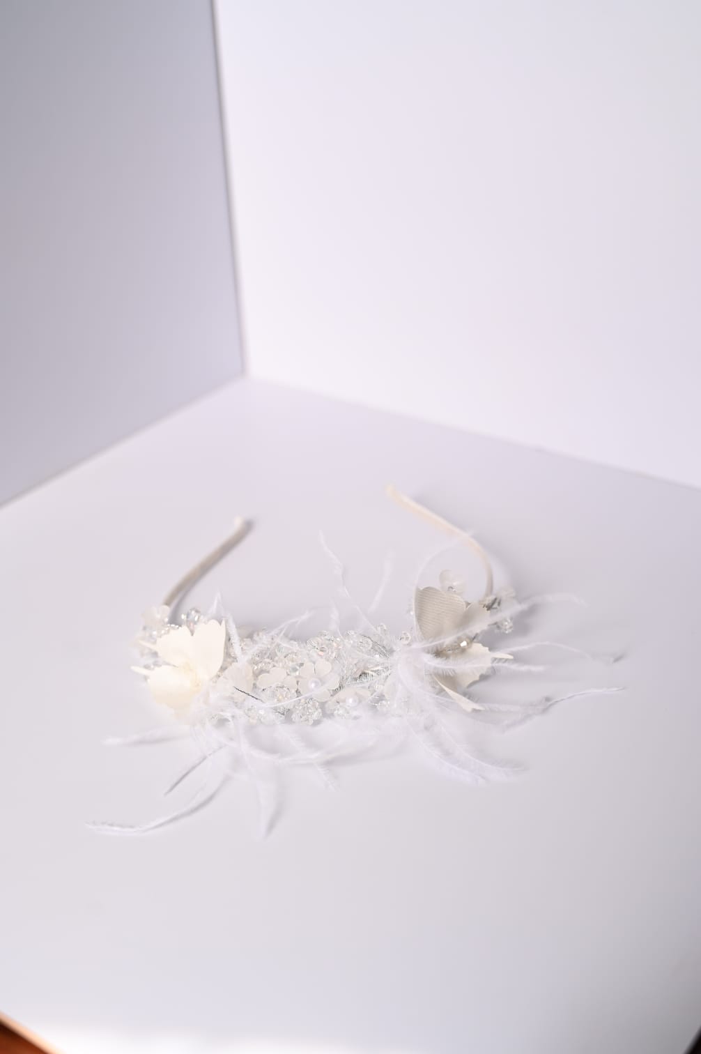 White Crystal Hair Band with Fur & Butterflies