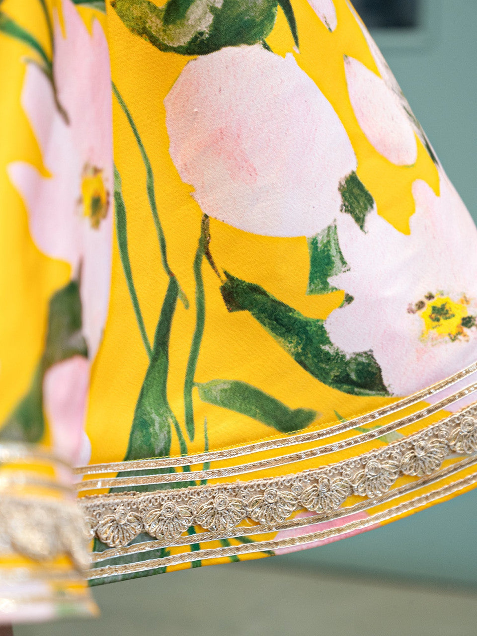 Sample JANYAS Bold Yellow Pink Floral Indian Ethnic Frock Dress