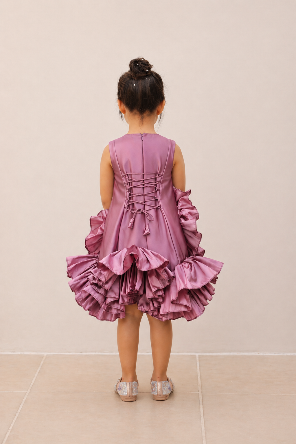 Mauve Pink Taffeta Ruffle Dress