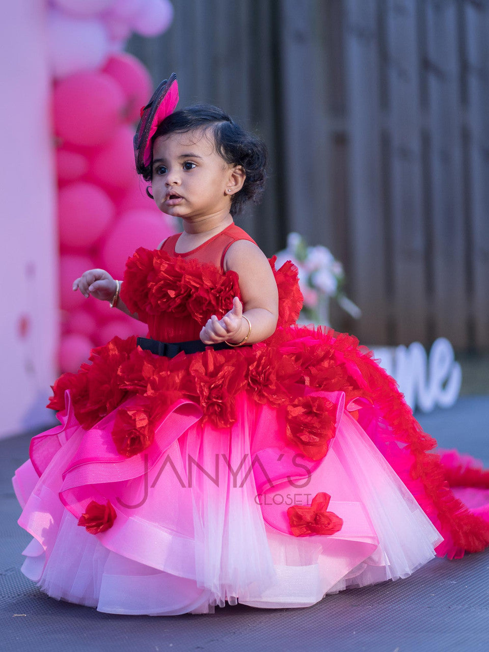 JANYAS CLOSET Sample Baby Shaded Red Fantasy Gown
