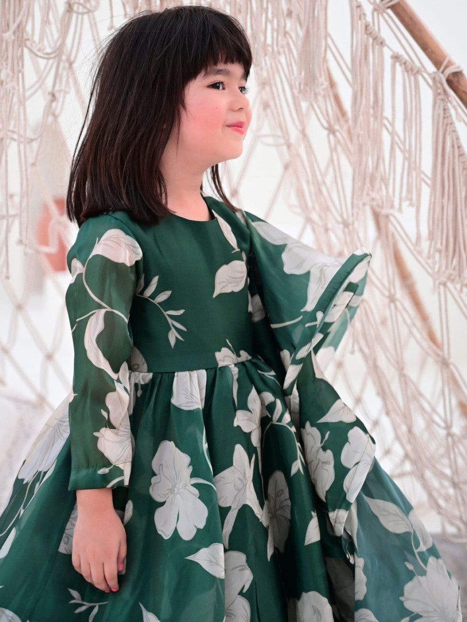 Sample JANYAS CLOSET Bottle Green Anarkali Gown with Belt and Dupatta for Girls