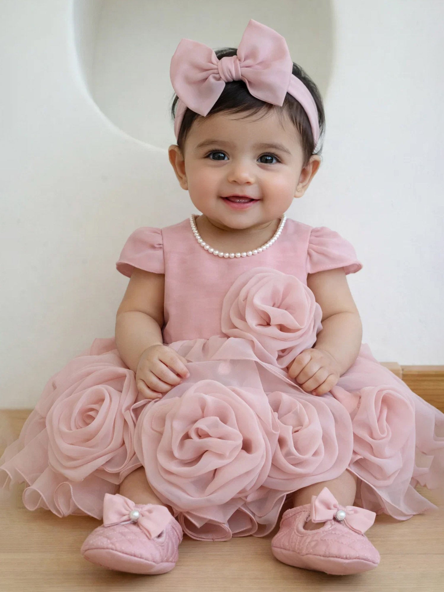 Janyas Closet Mauve Hankie Draped Newborn Party Dress with Booties & Bow